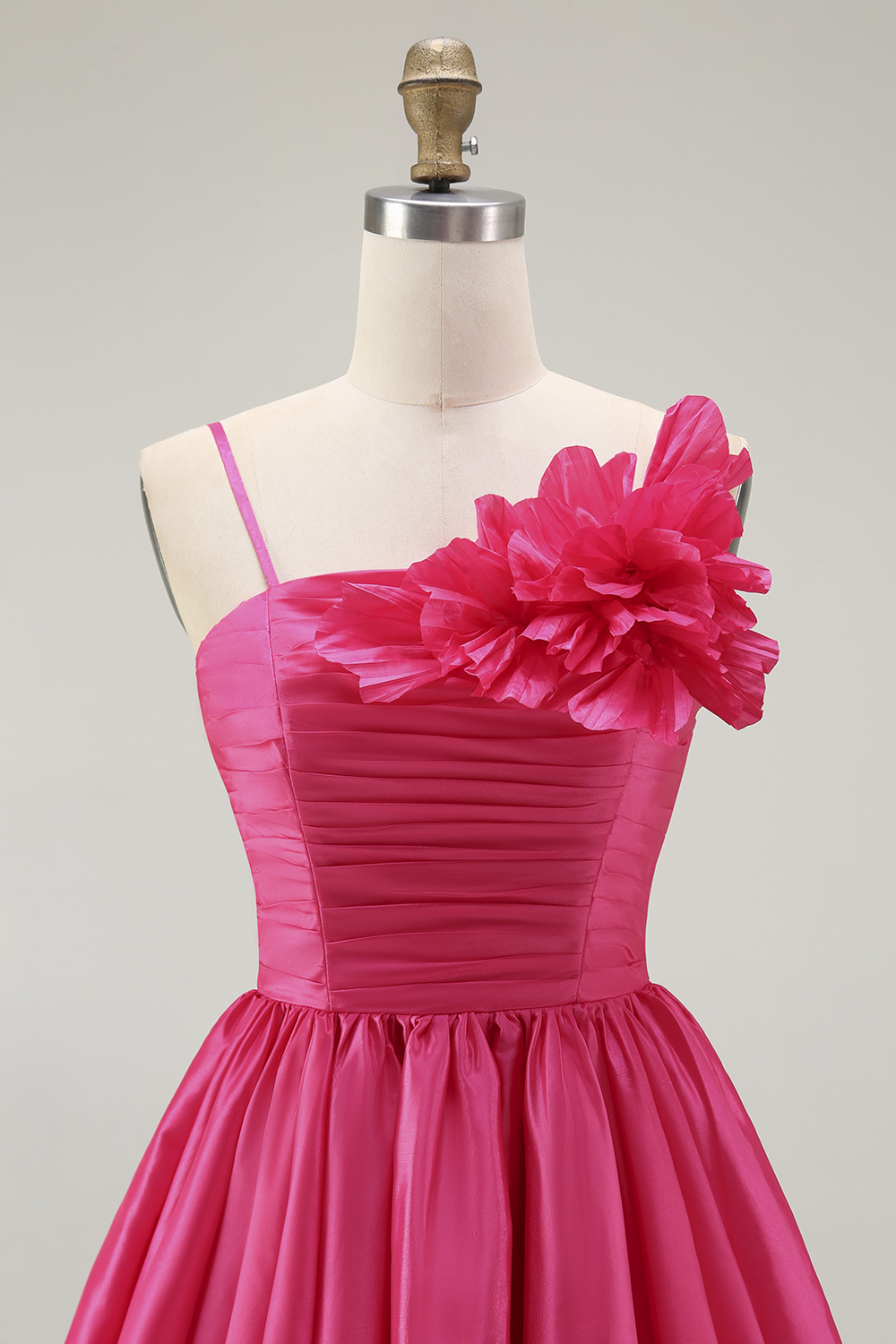 Fuchsia Satin Floral A Line Short Homecoming Dress with Ruffles
