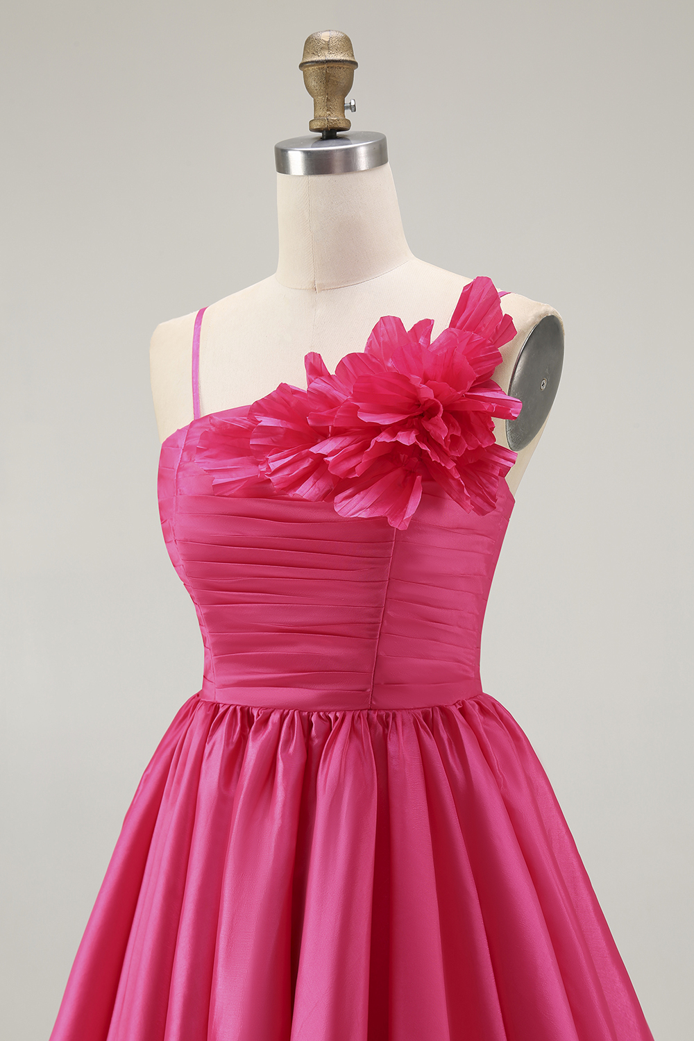 Fuchsia Satin Floral A Line Short Homecoming Dress with Ruffles