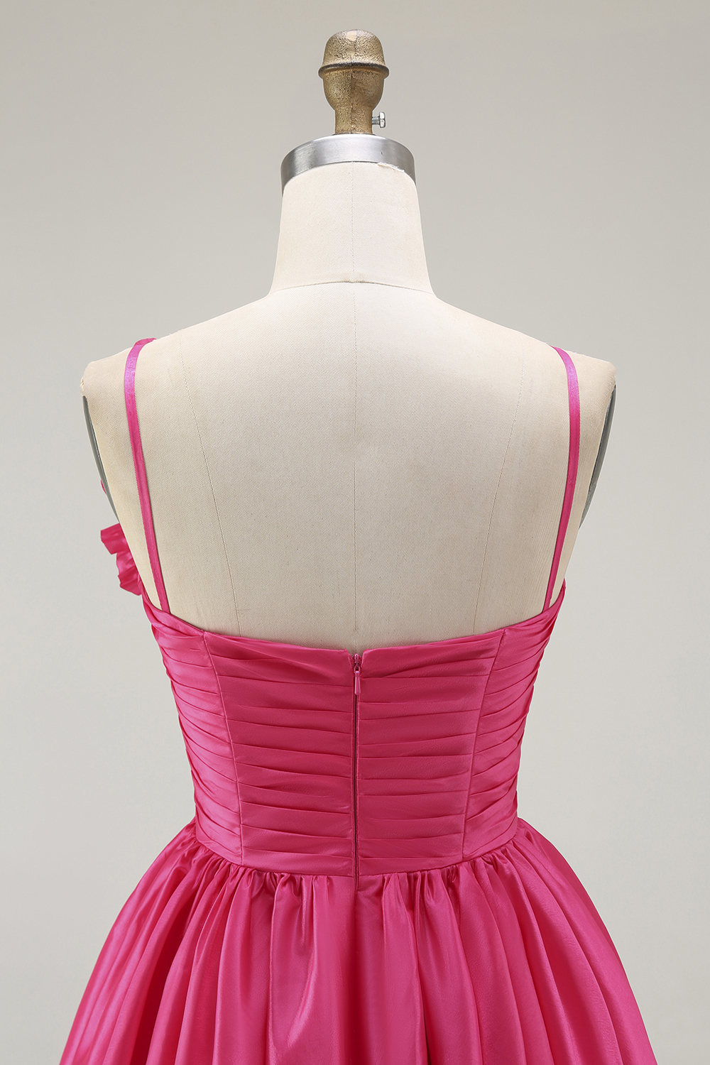 Fuchsia Satin Floral A Line Short Homecoming Dress with Ruffles