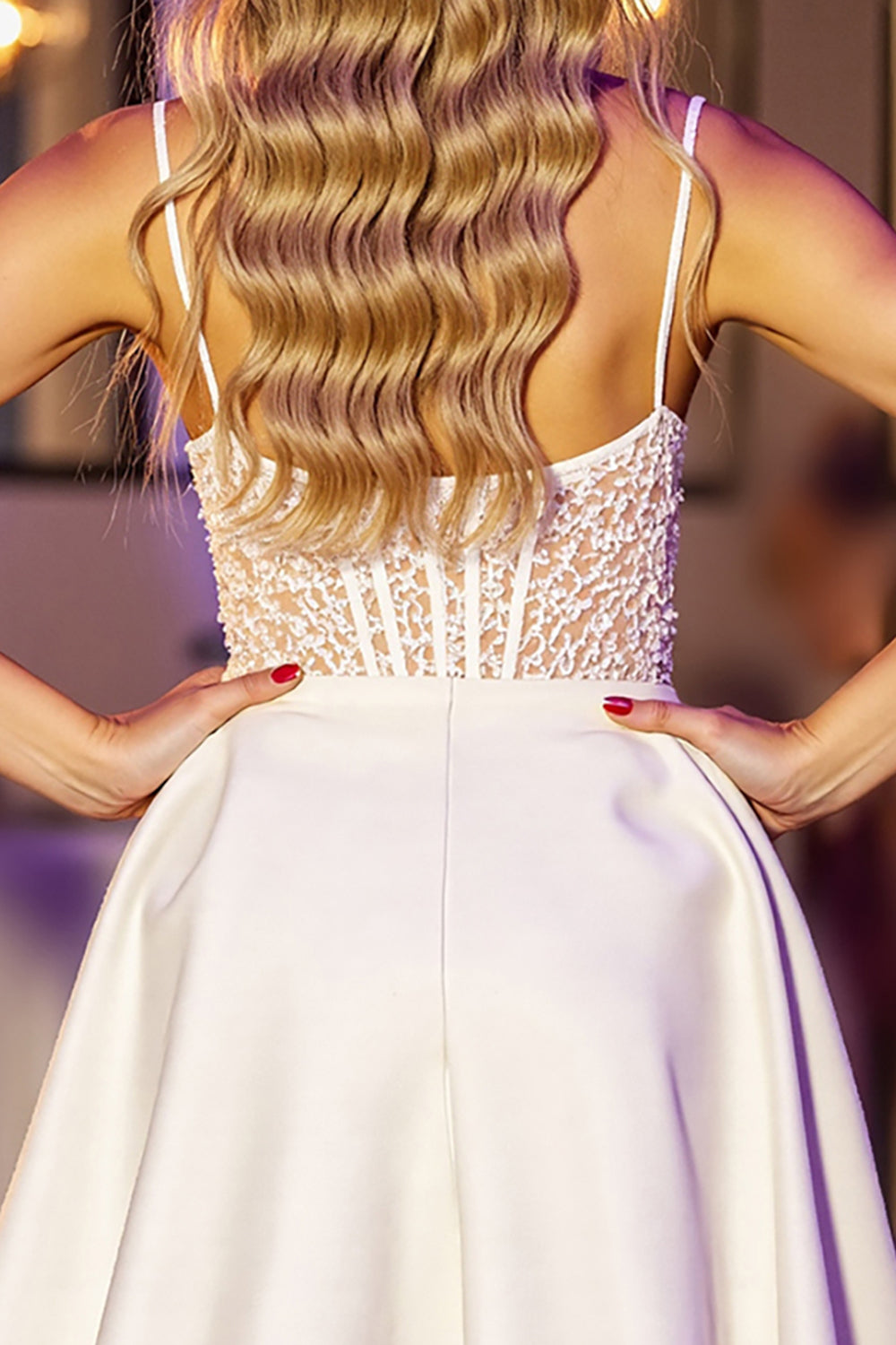 White Corset A Line Satin Short Graduation Dress with Lace