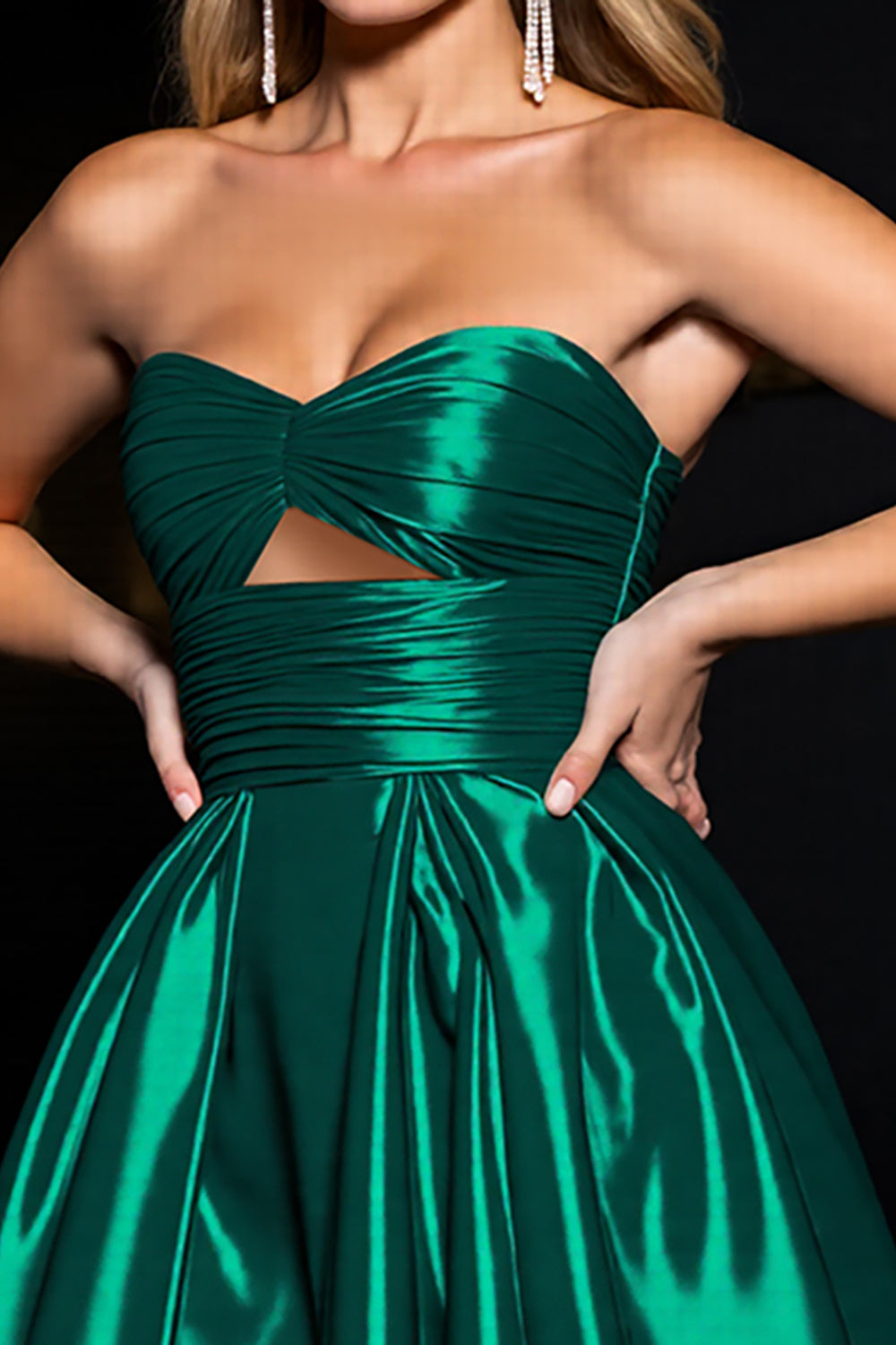 Dark Green Satin Strapless A Line Ruched Short Homecoming Dress