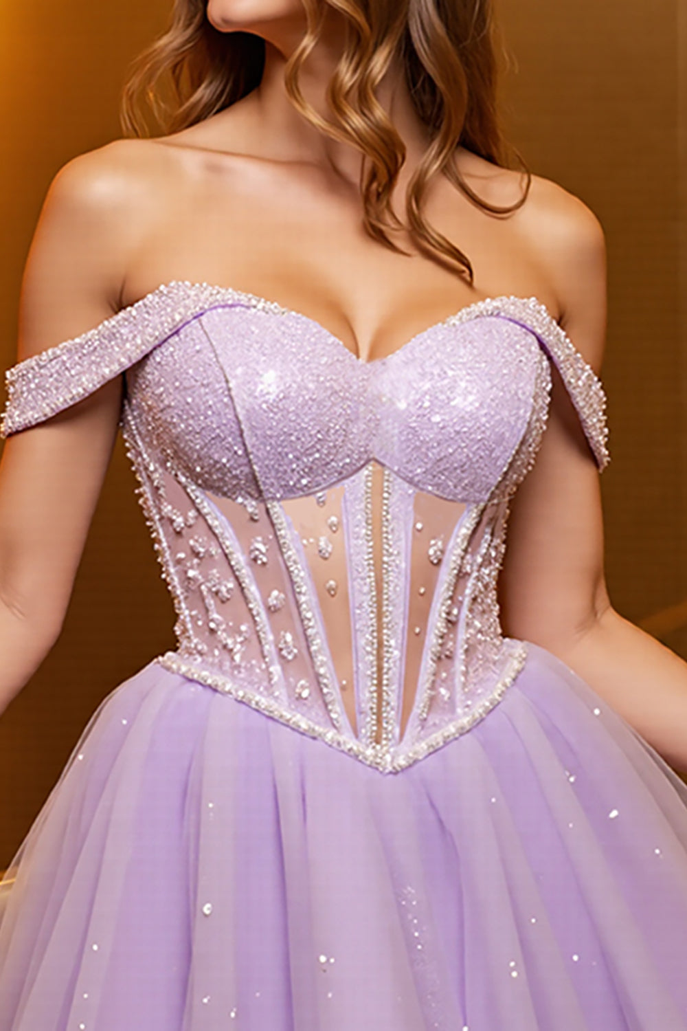 Lilac Corset Off the Shoulder A Line Tulle Short Homecoming Dress