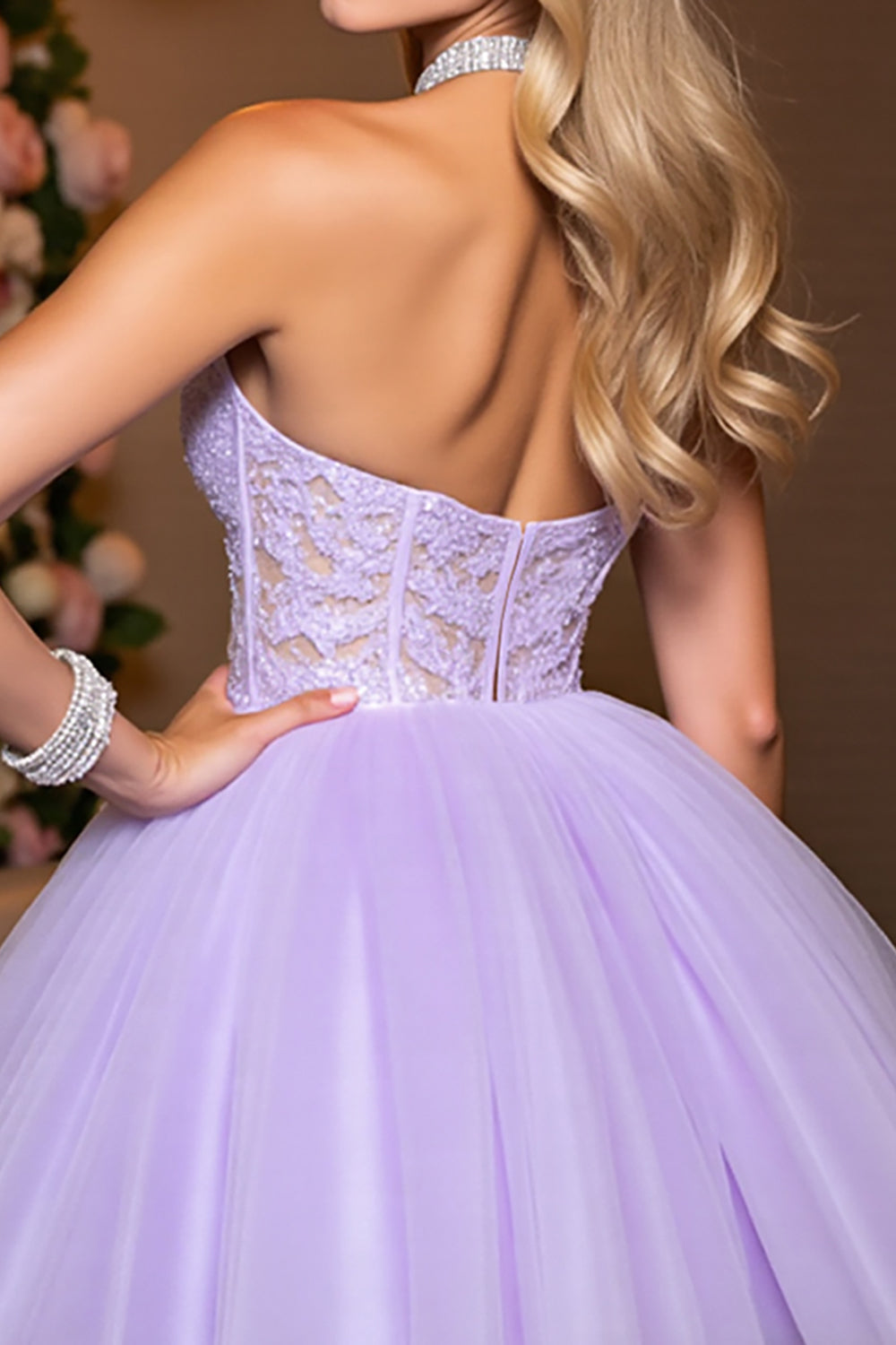 Lilac Tulle A Line Corset Halter Short Homecoming Dress