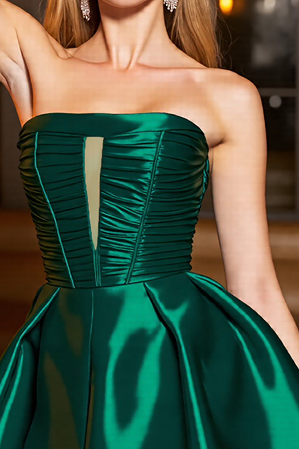 Pine A Line Strapless Satin Short Homecoming Dress with Keyhole 