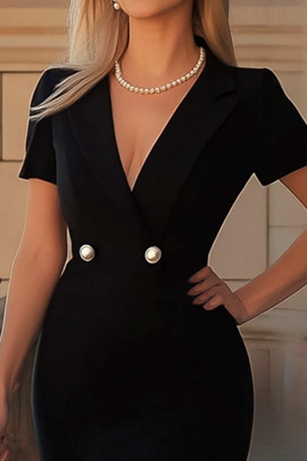 Black Satin Bodycon V Neck Short Sleeves Tight Homecoming Dress