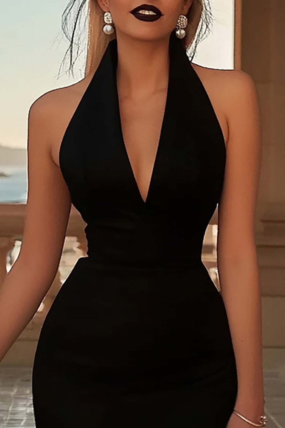 Black Halter Bodycon Satin Short Tight Homecoming Dress