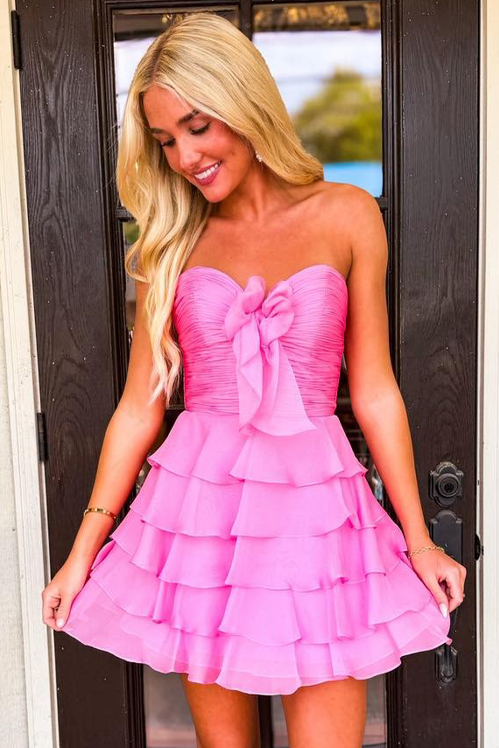 Light Blue A Line Sweetheart Tiered Tulle Short Homecoming Dress
