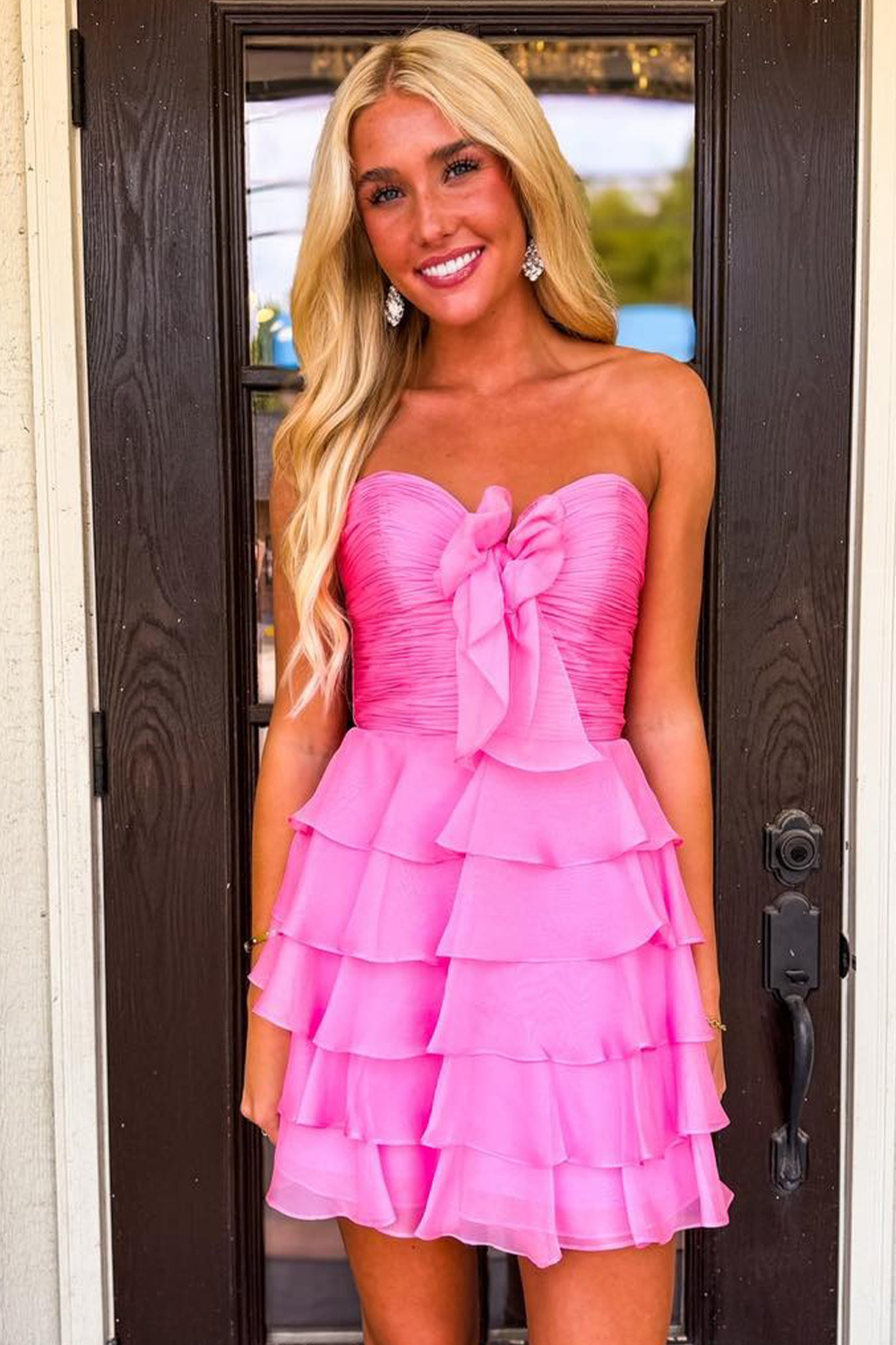 Light Blue A Line Sweetheart Tiered Tulle Short Homecoming Dress
