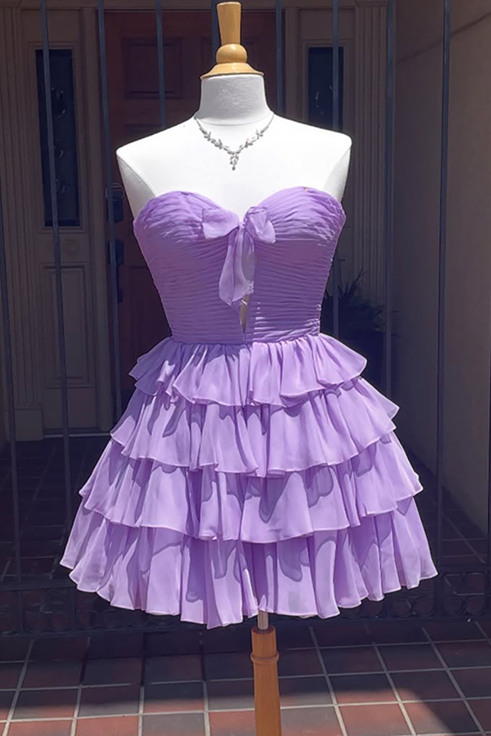 Green A Line Tulle Tiered Sweetheart Short Homecoming Dress