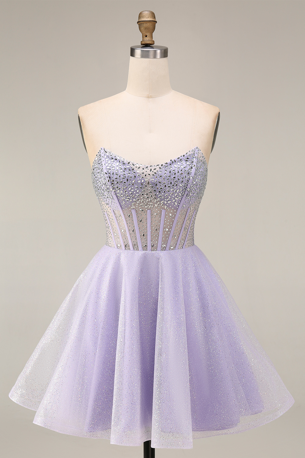 Sparkly Lilac Sequins Corset Strapless A Line Short Homecoming Dress