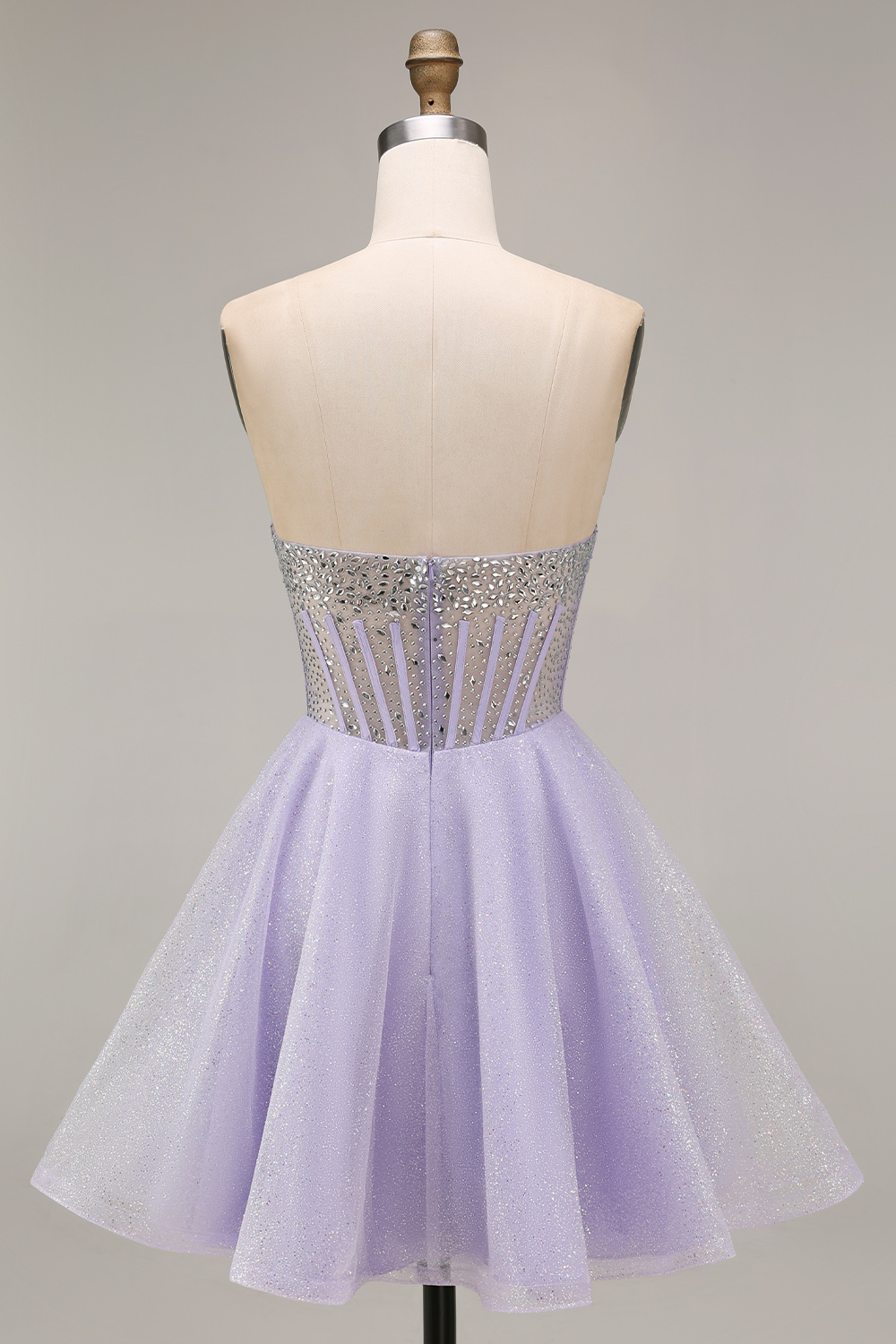 Sparkly Lilac Sequins Corset Strapless A Line Short Homecoming Dress