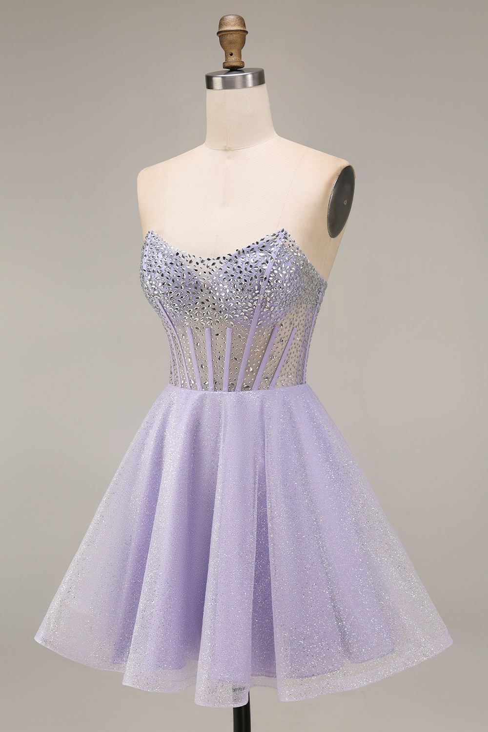 Sparkly Lilac Sequins Corset Strapless A Line Short Homecoming Dress