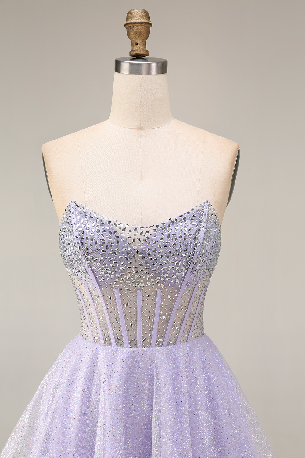 Sparkly Lilac Sequins Corset Strapless A Line Short Homecoming Dress