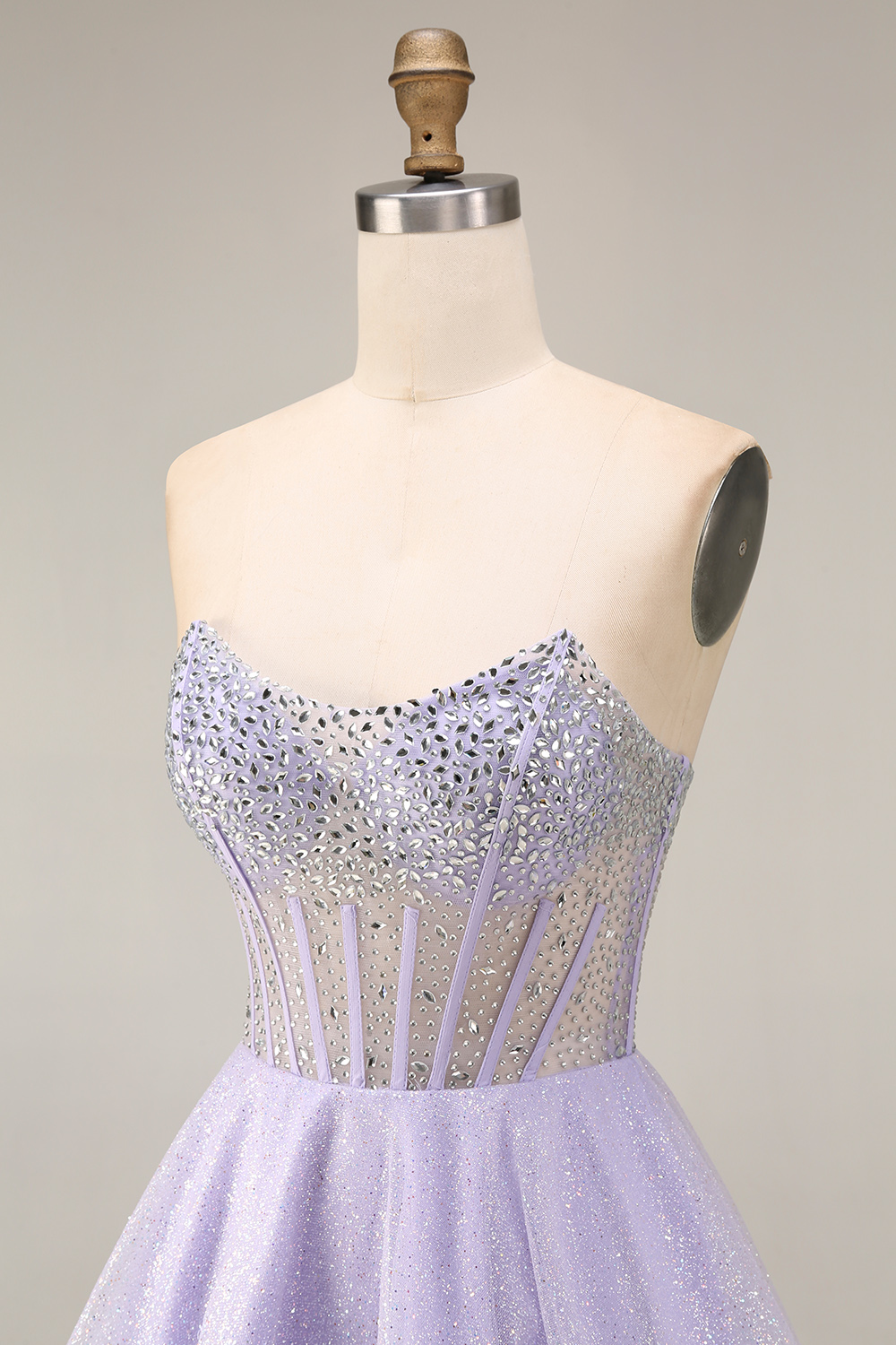 Sparkly Lilac Sequins Corset Strapless A Line Short Homecoming Dress