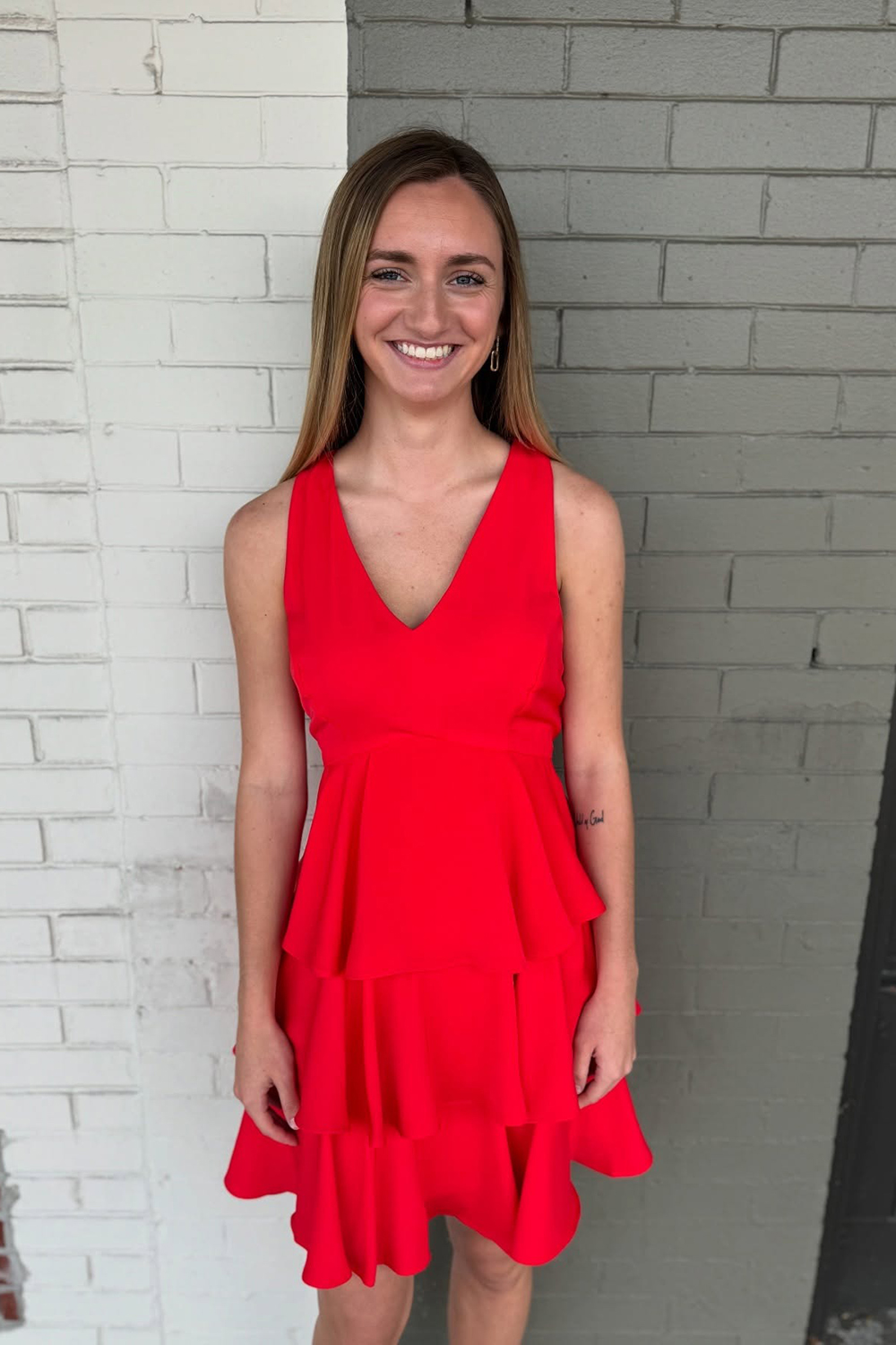 Red V Neck Ruffled Tiered A Line Short Homecoming Dress