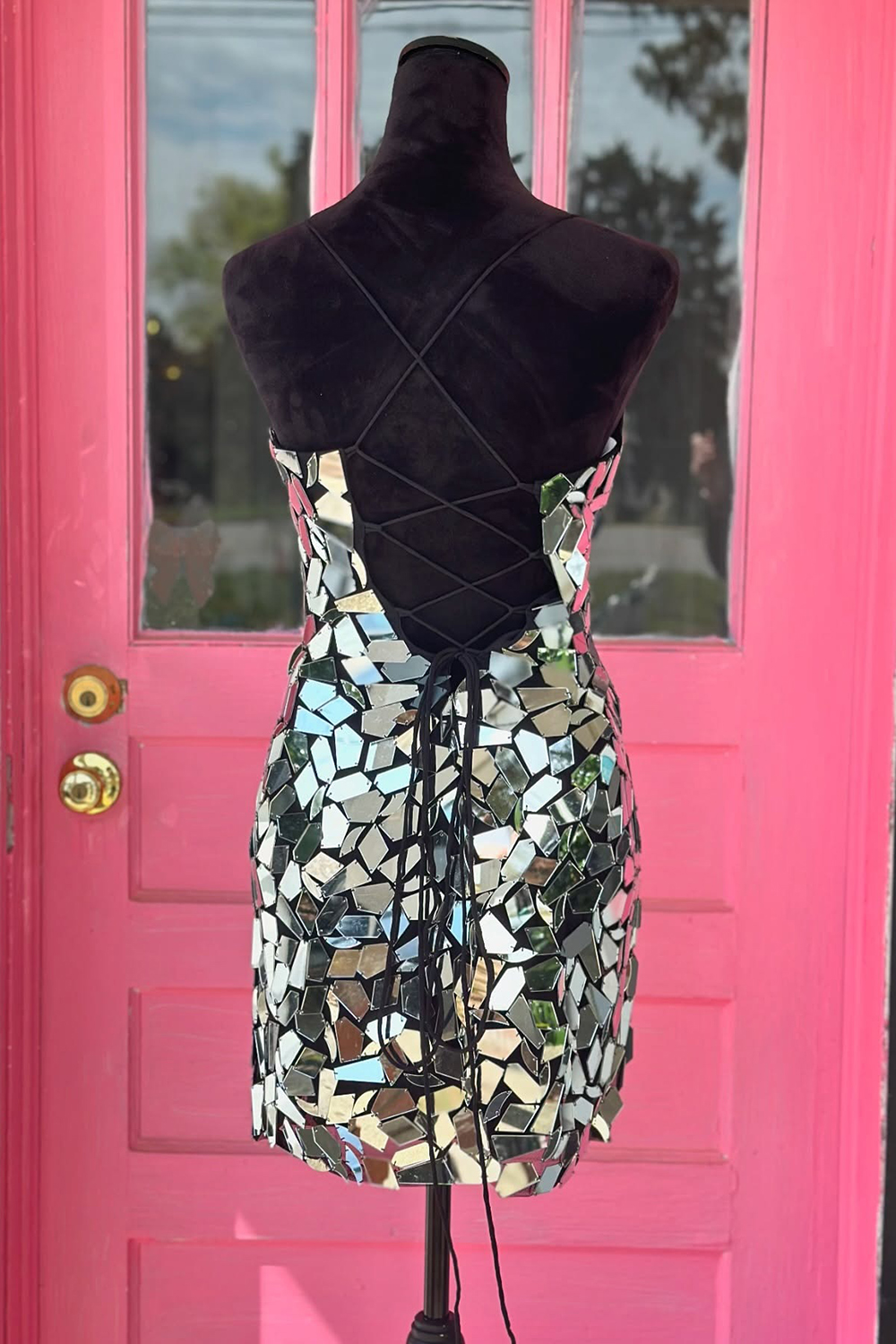 Sparkly Silver Mirror Tight V Neck Short Homecoming Dress