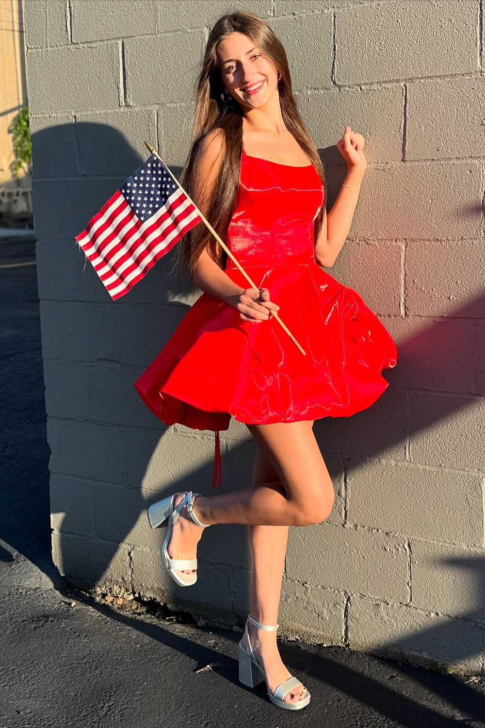 Red A Line Short Homecoming Dress with 3D Flowers