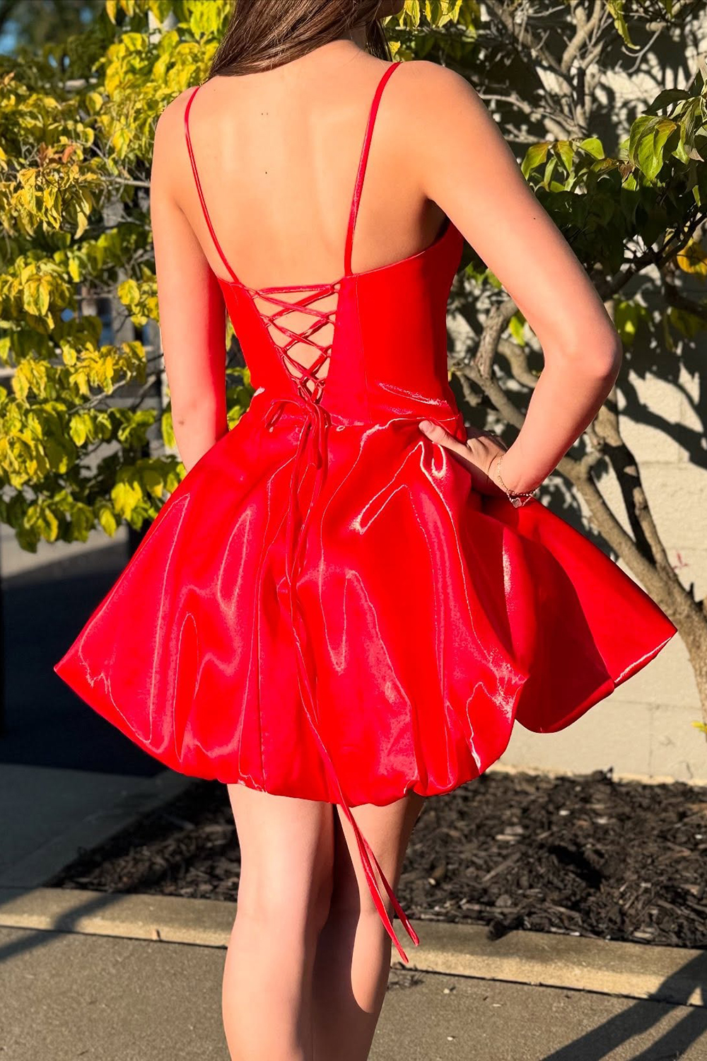 Red A Line Short Homecoming Dress with 3D Flowers
