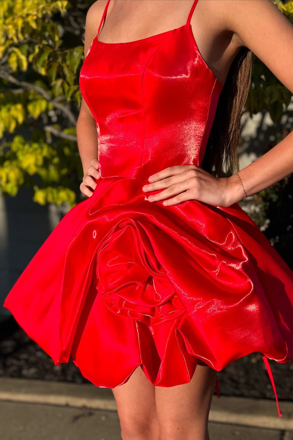 Red A Line Short Homecoming Dress with 3D Flowers
