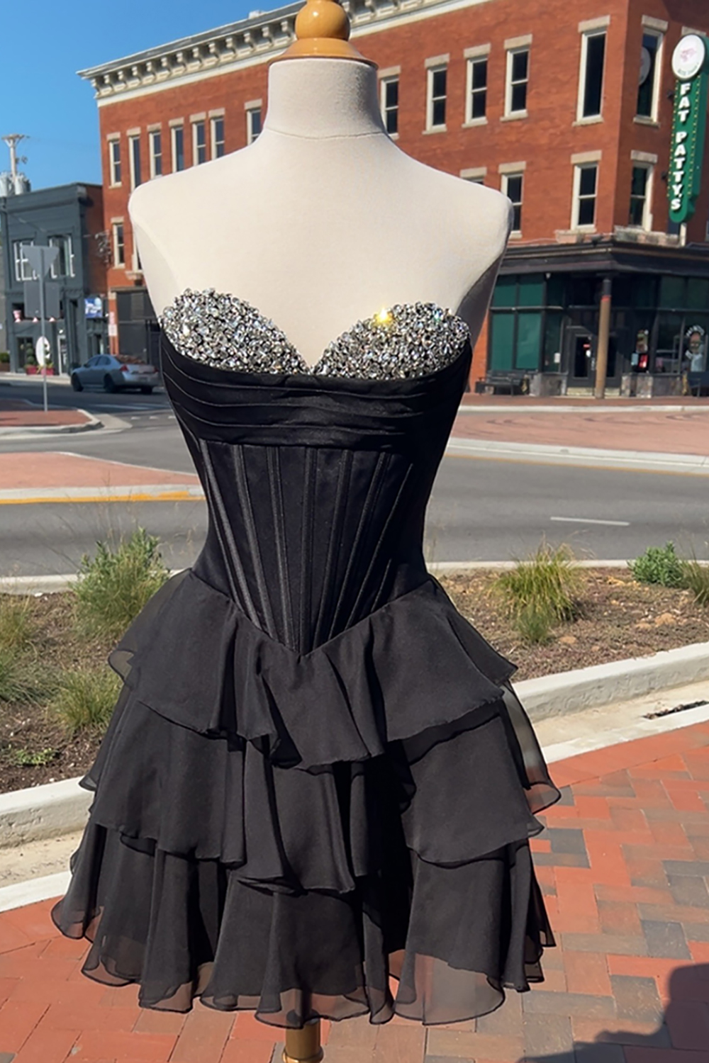 Sparkly Fuchsia Chiffon Corset Tiered Sweetheart Short Homecoming Dress