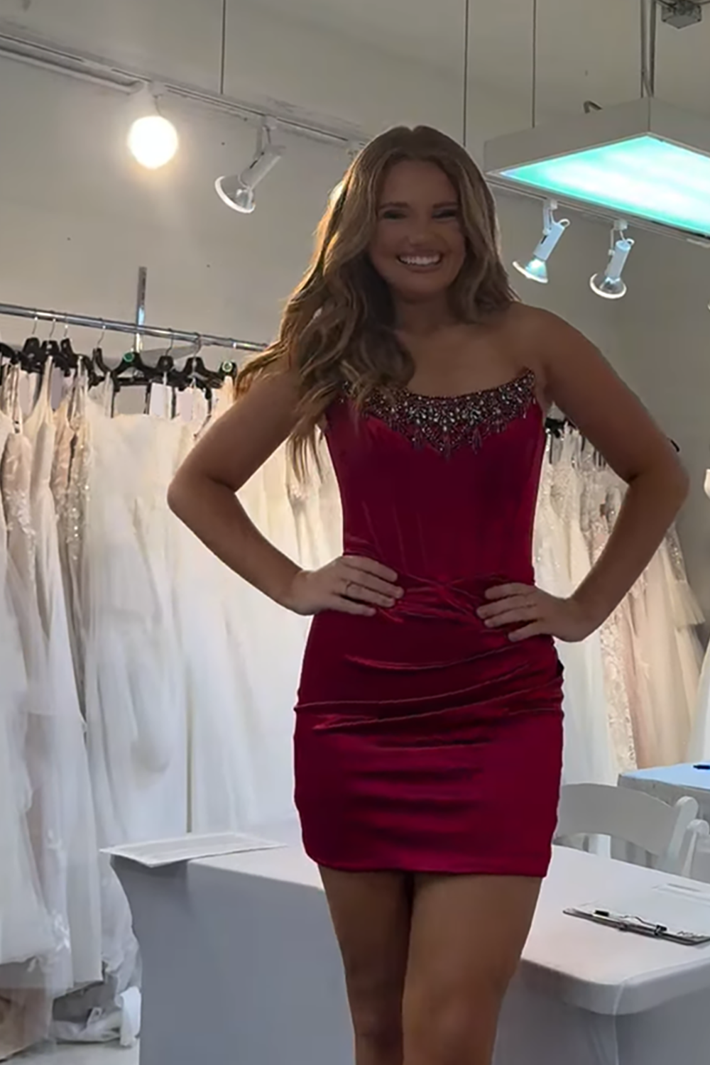 Sparkly Red Strapless Corset Short Homecoming Dress with Beading