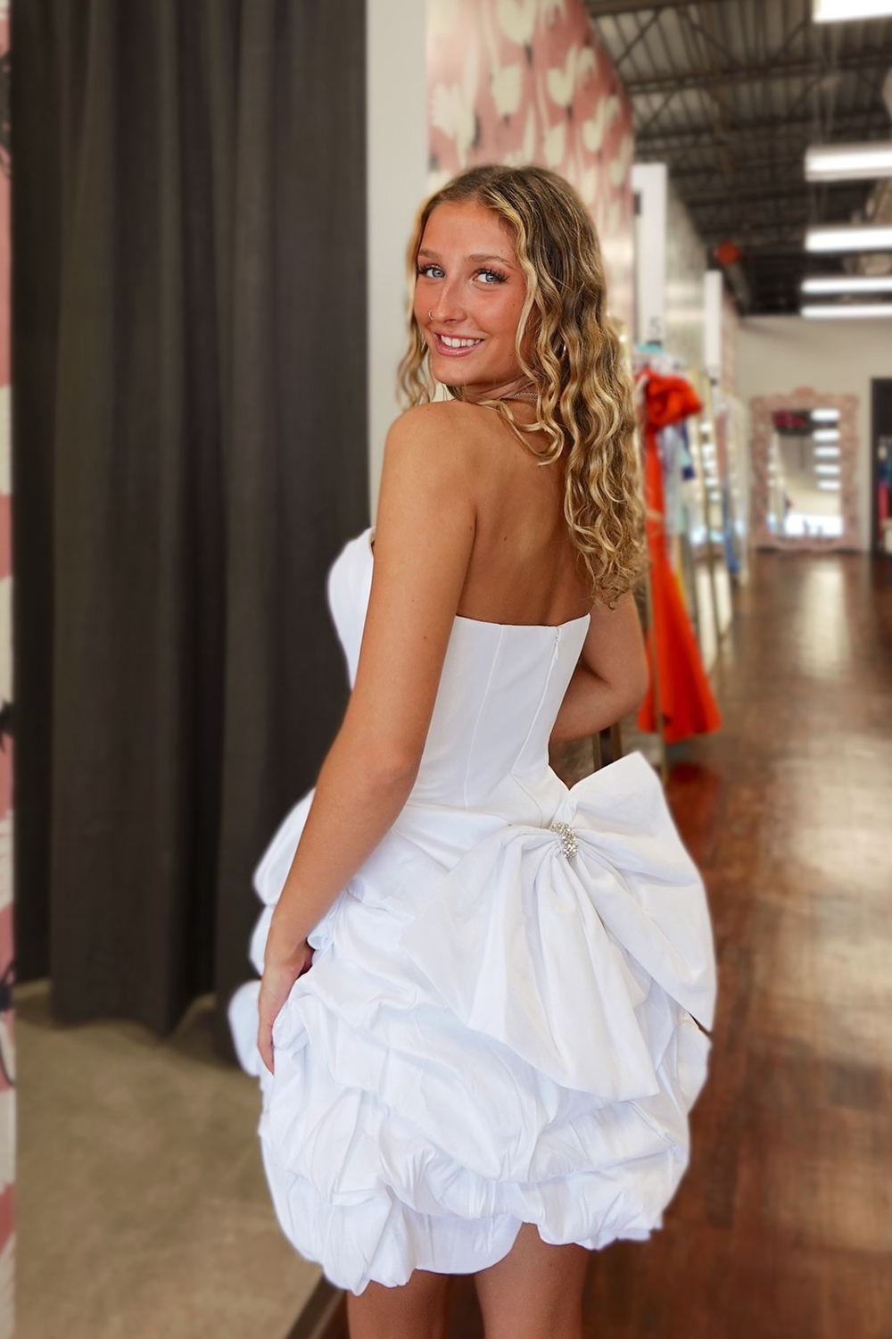 White Satin A Line Short Homecoming Dress with Ruffles