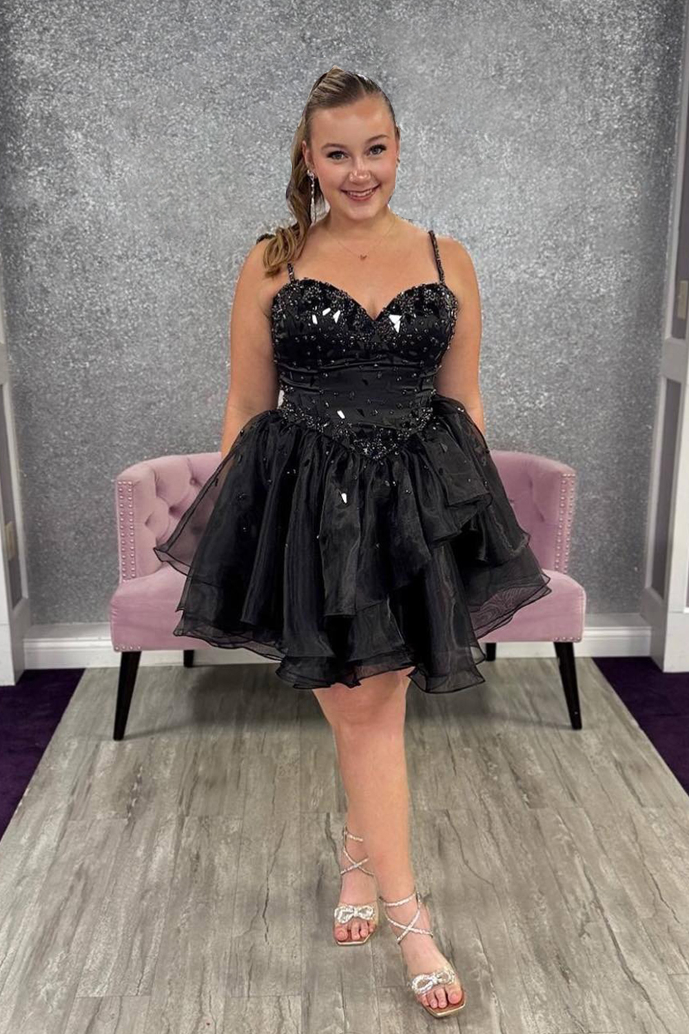 Sparkly Blue Tulle A Line Short Homecoming Dress with Beading