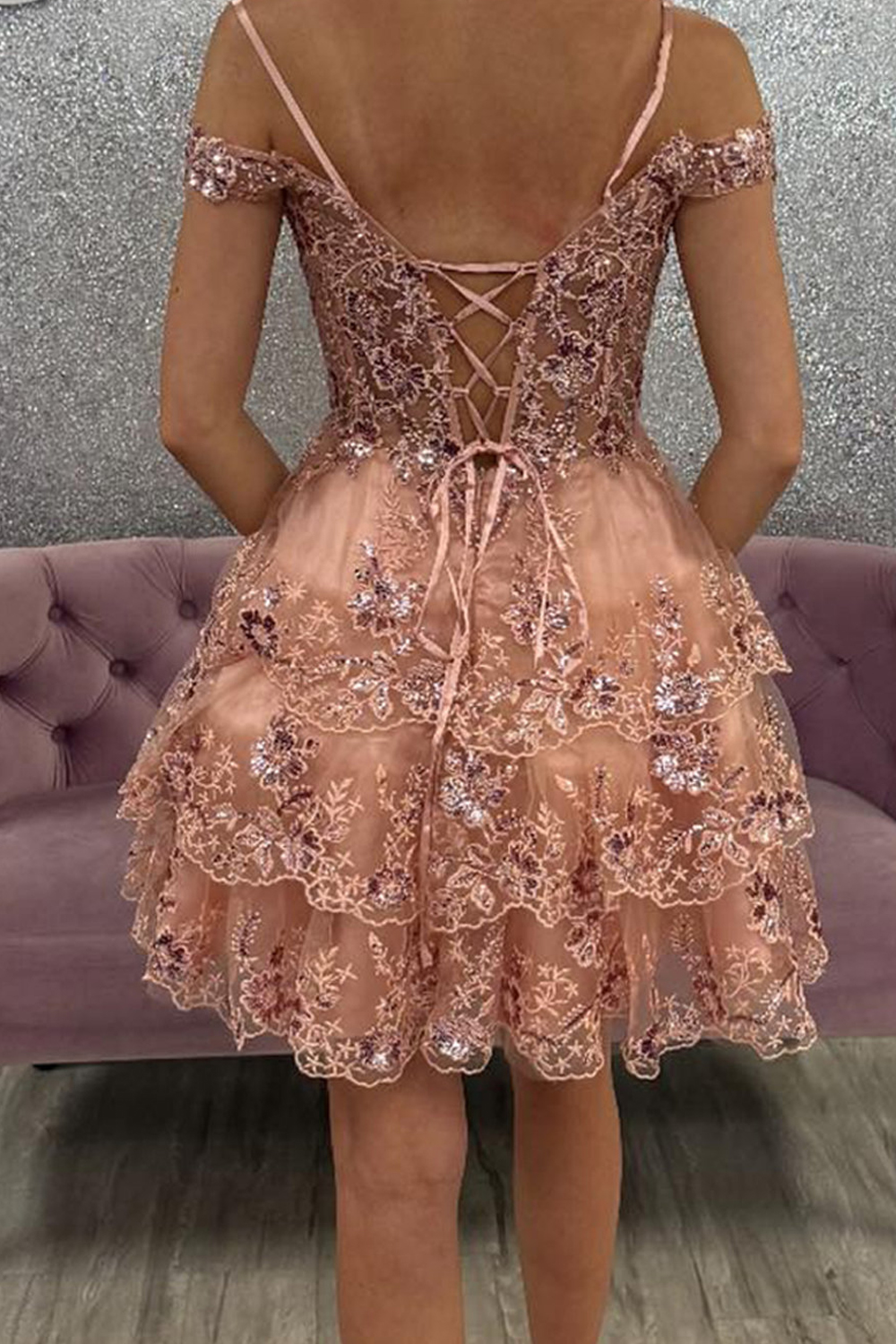 Blush A Line Ruffled Corset Short Homecoming Dress with Lace