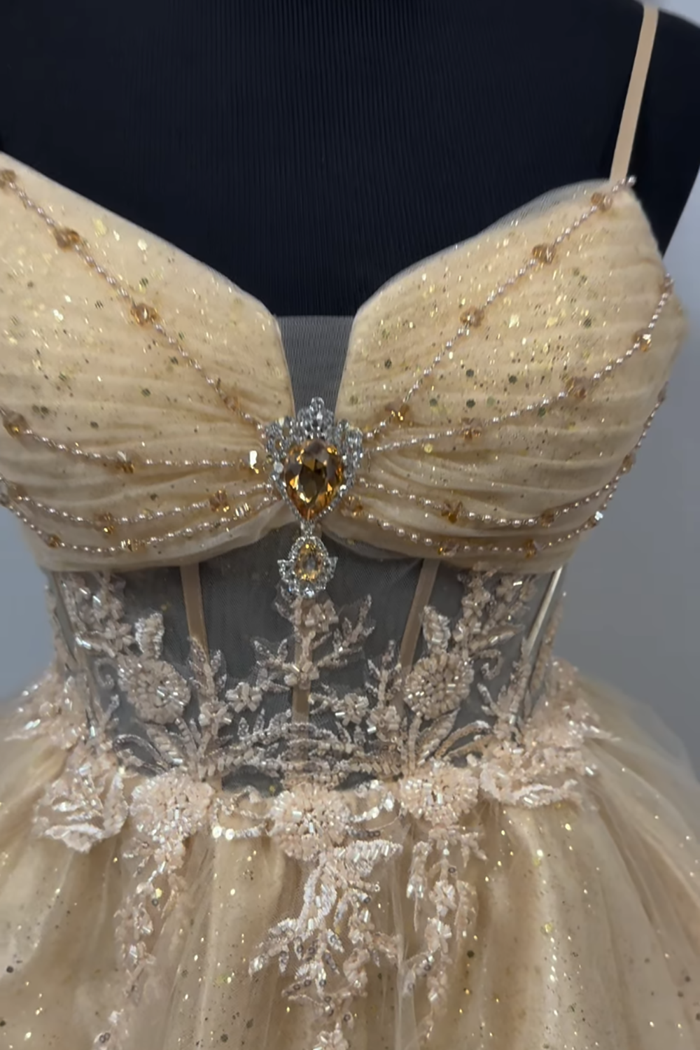 Gold A Line Corset Tulle Short Homecoming Dress with Appliques