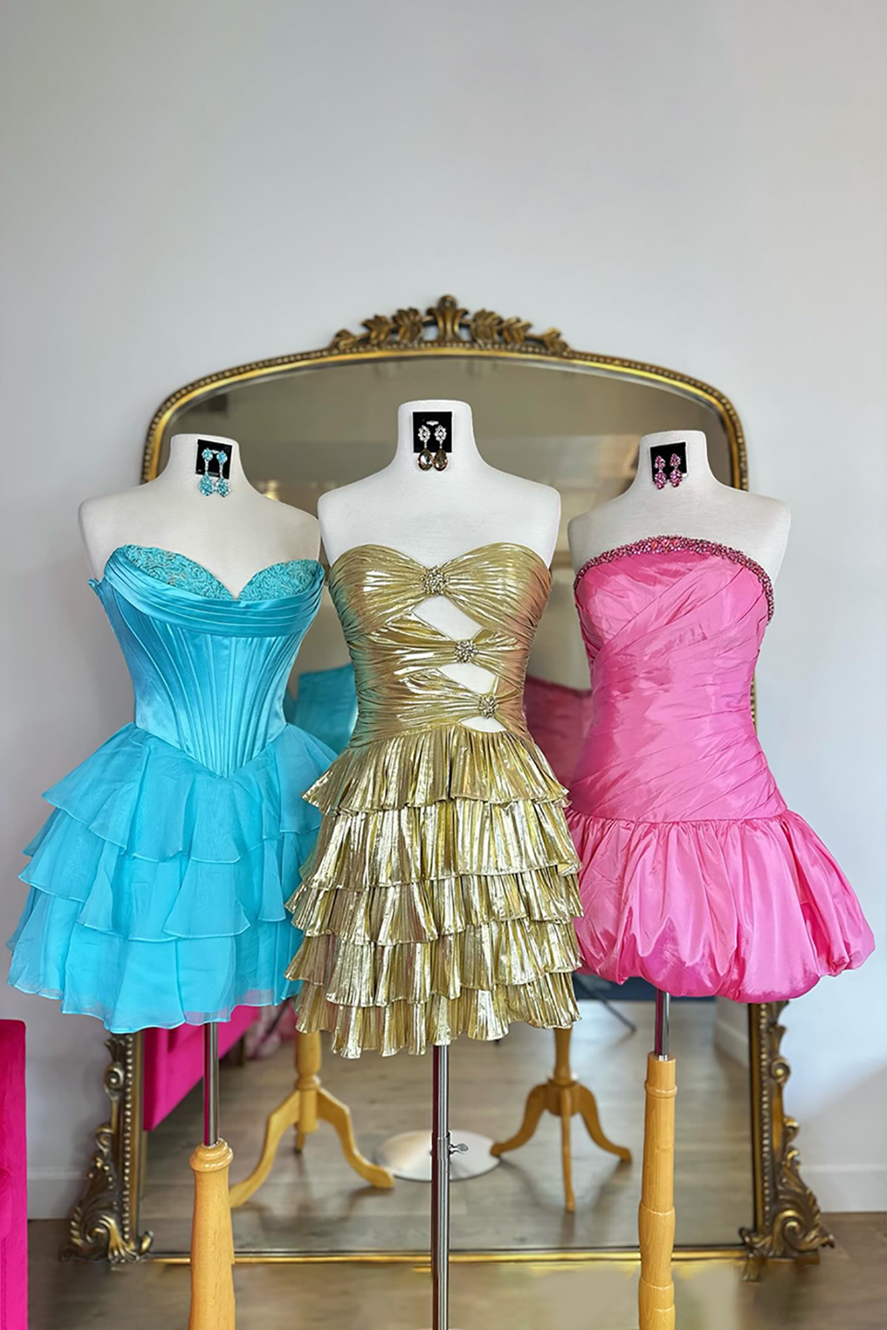 Pink Satin Ruched Short Homecoming Dress with Rhinestones