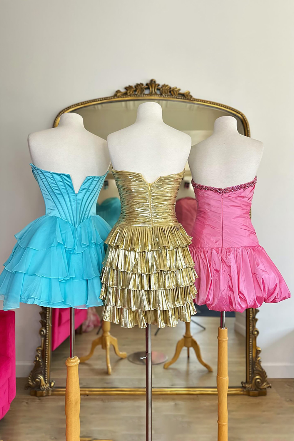 Pink Satin Ruched Short Homecoming Dress with Rhinestones