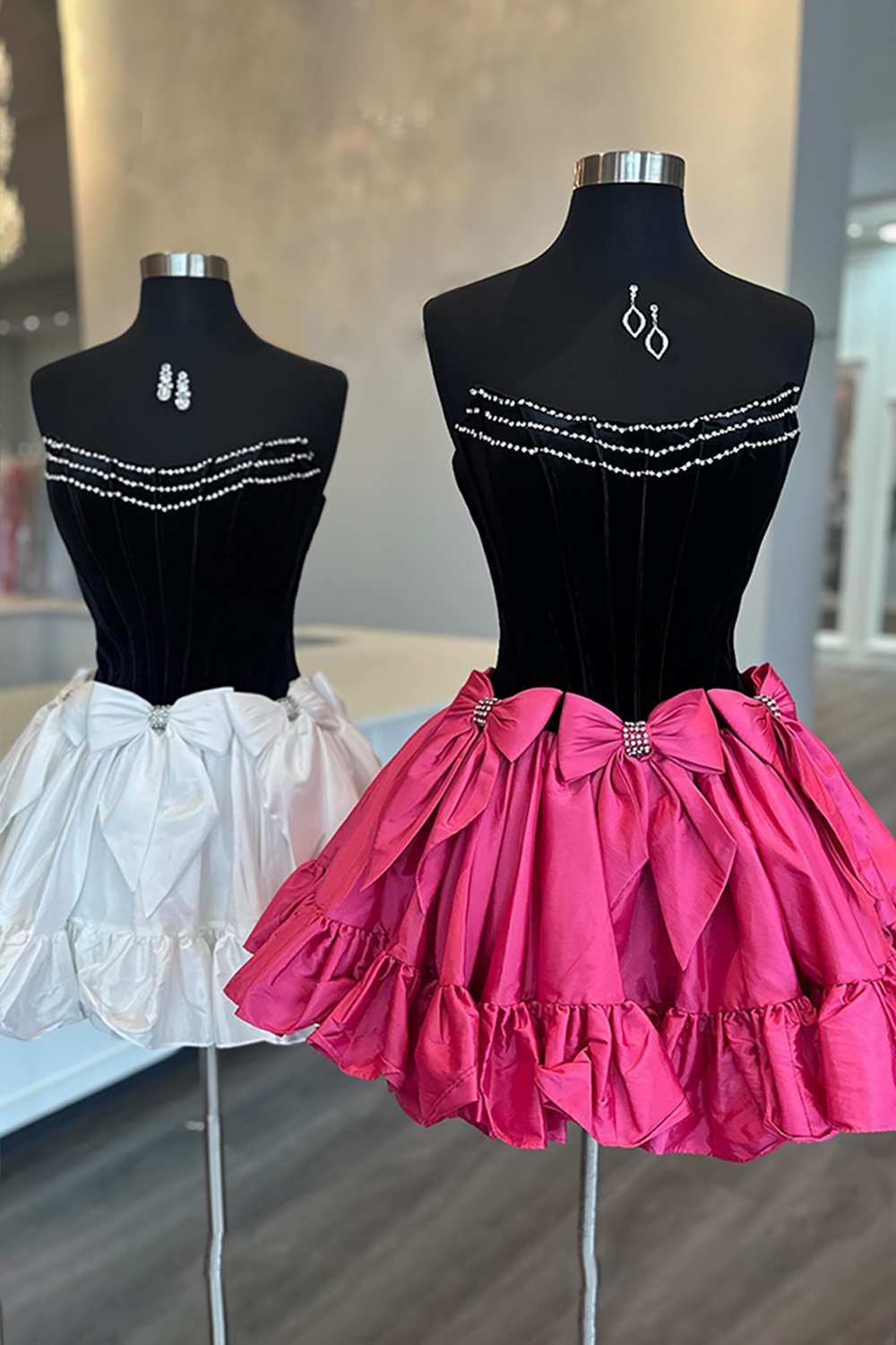 Sparkly Black and Fuchsia Corset A Line Short Homecoming Dress with Bow