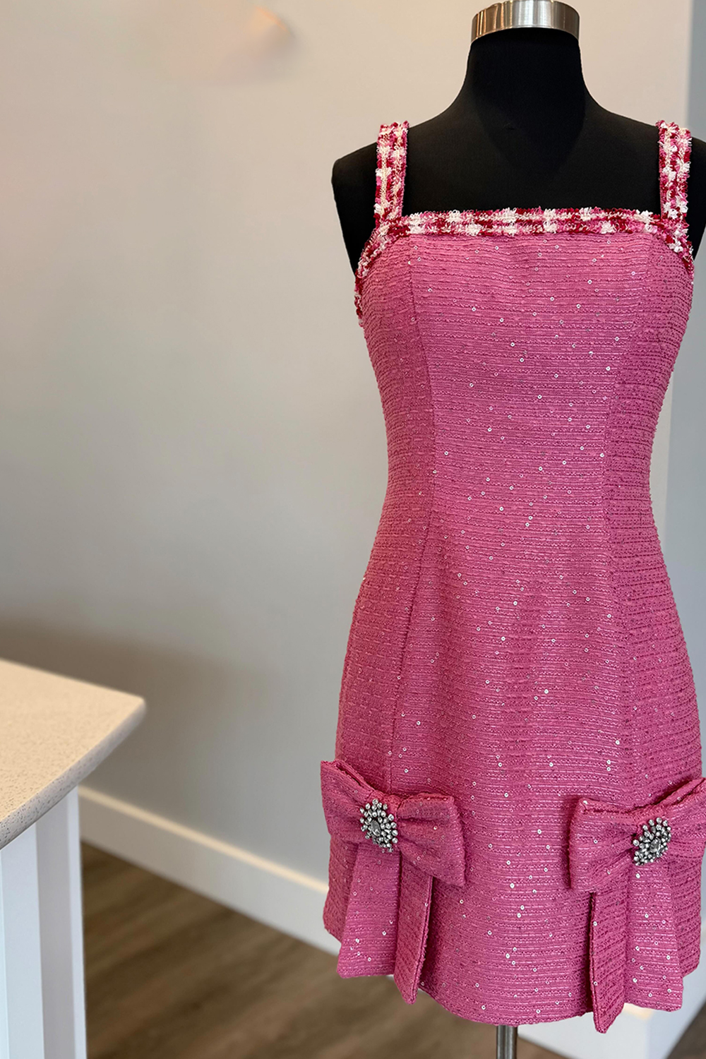 Sparkly Blue Tight Bodycon Short Homecoming Dress with Bows