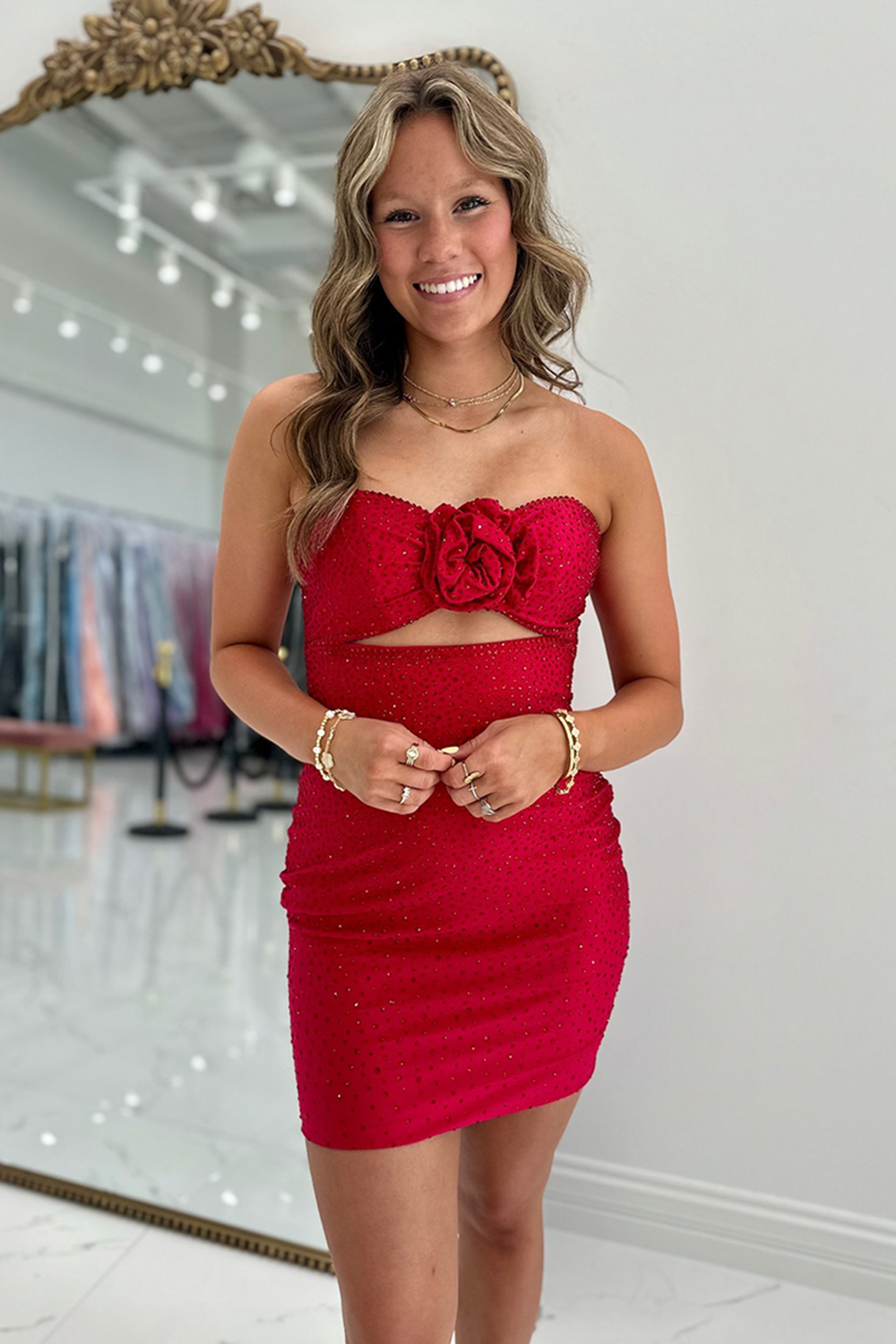 Sparkly Black Floral Tight Strapless Short Homecoming Dress with Beading