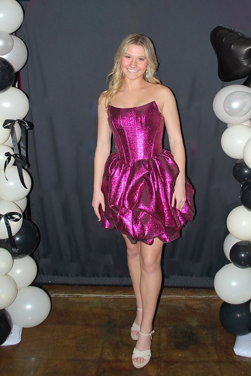 Sparkly Fuchsia Sequins Corset Strapless Short Homecoming Dress