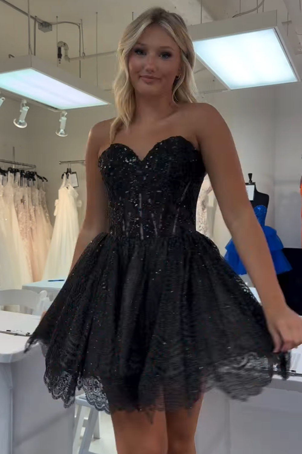 Sparkly Black Sweetheart A Line Corset Short Homecoming Dress