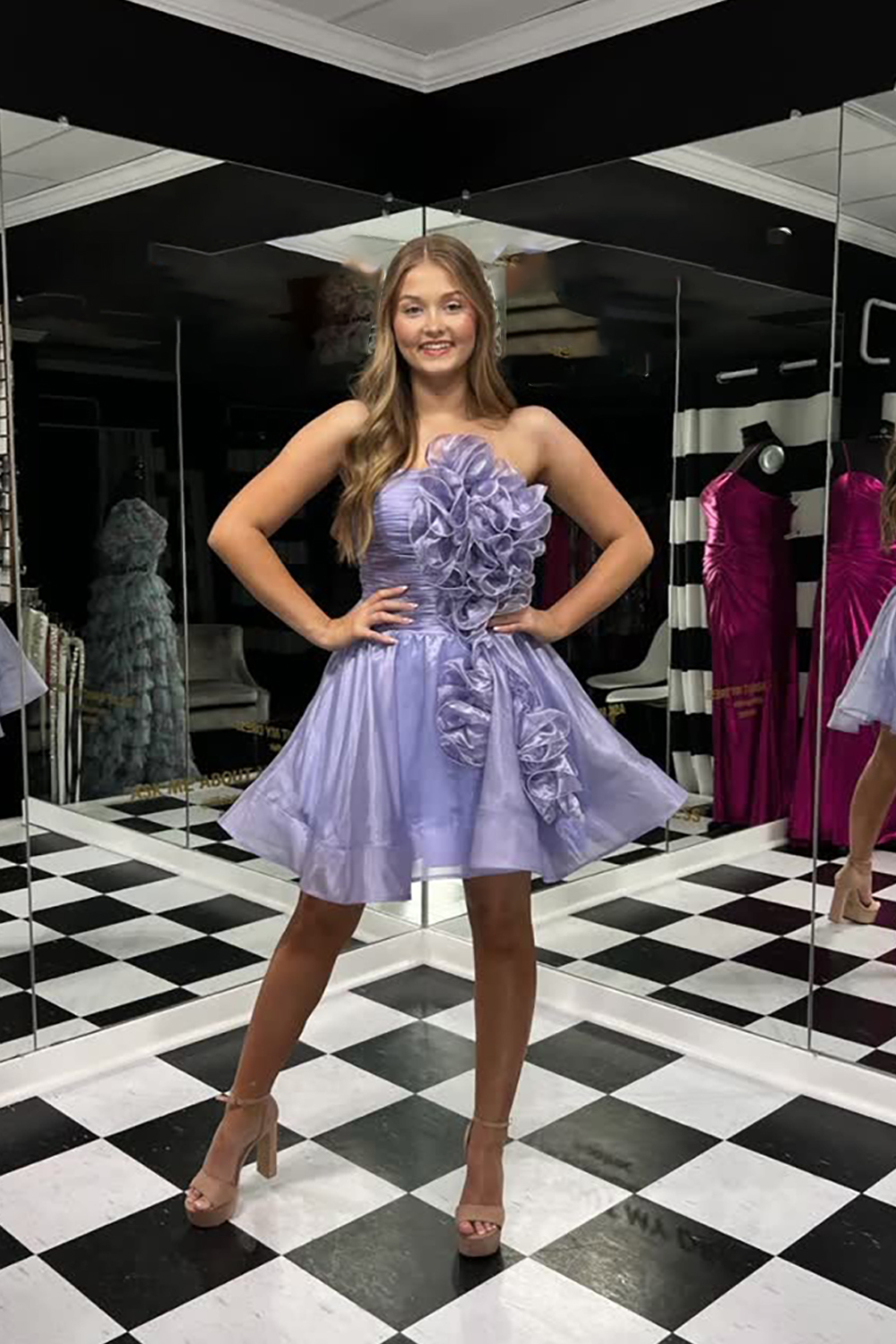 Lilac A Line Strapless Ruffled Short Homecoming Dress