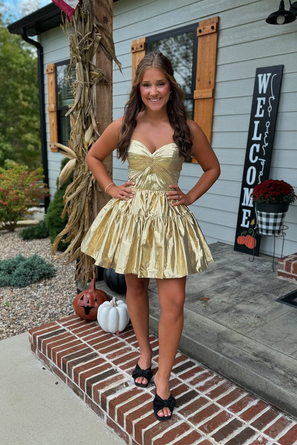 Gold Metallic Sweetheart A Line Short Homecoming Dress