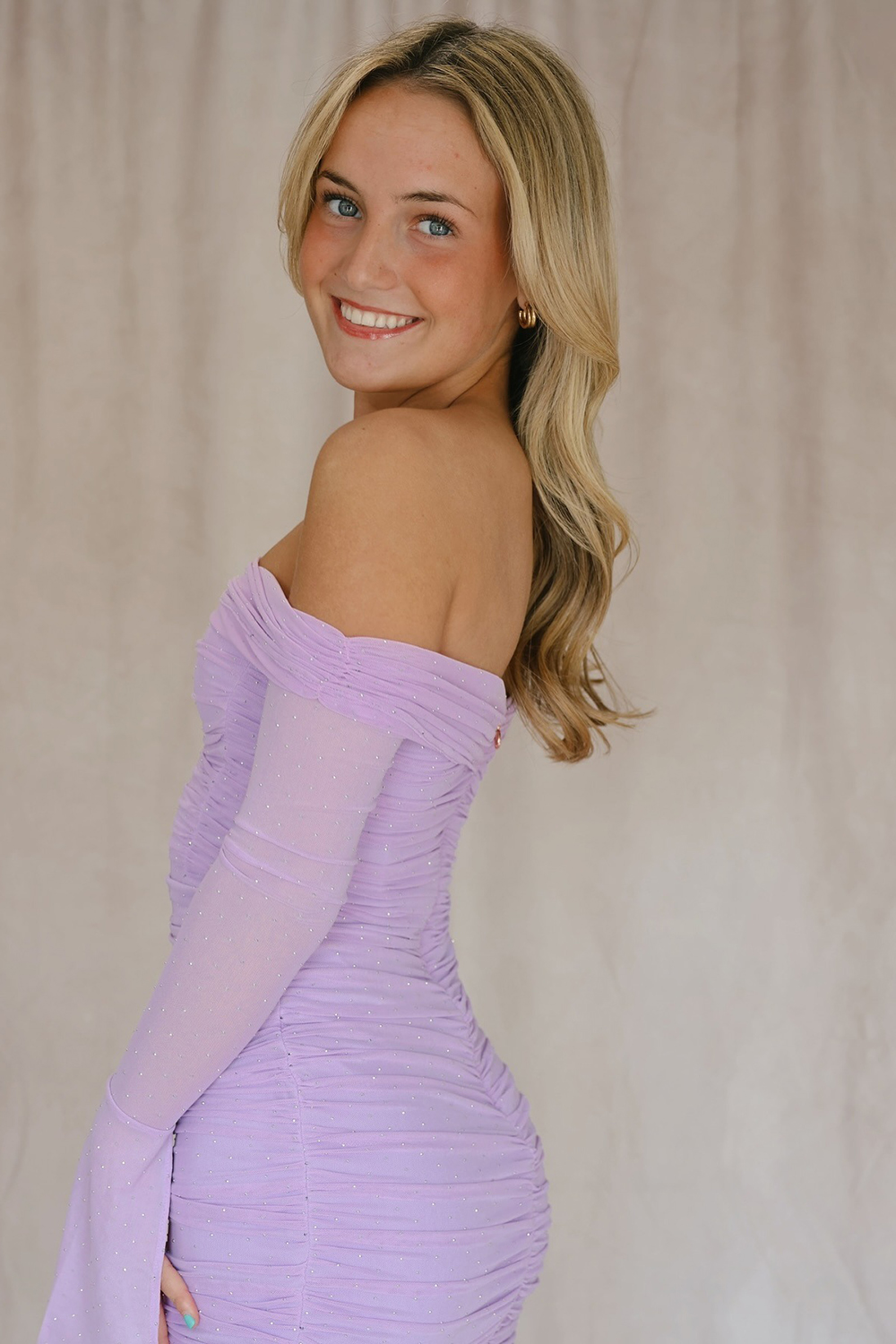Sparkly Lilac Tight Long Sleeves Short Homecoming Dress with Beading