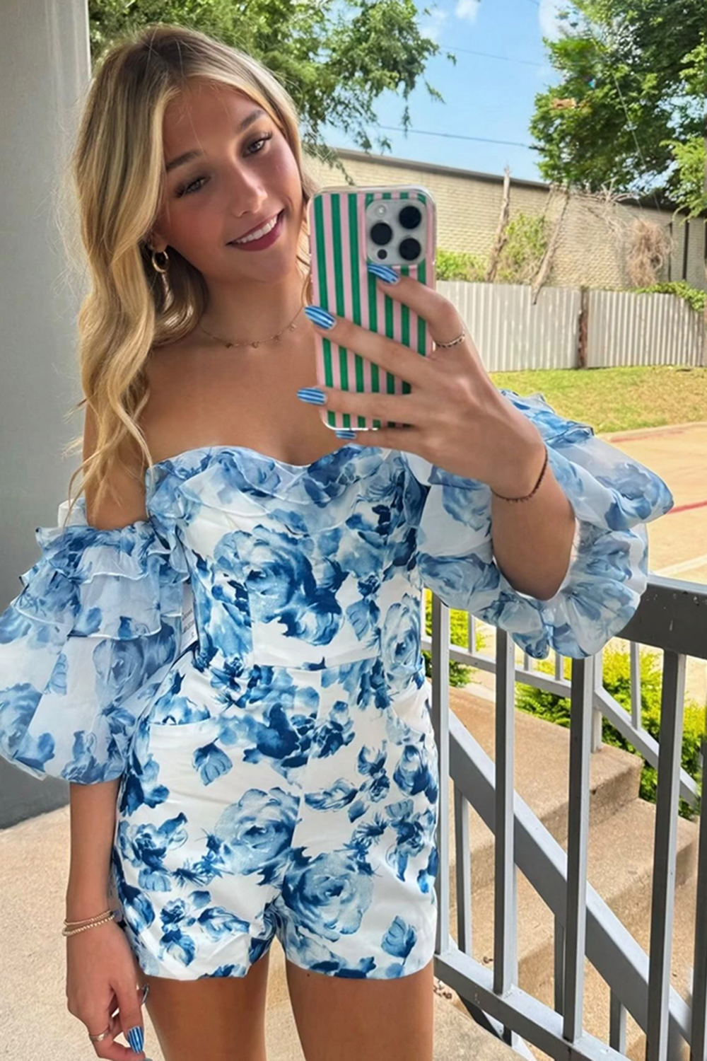 Black Floral Tight Puff Sleeves Short Homecoming Jumpsuits