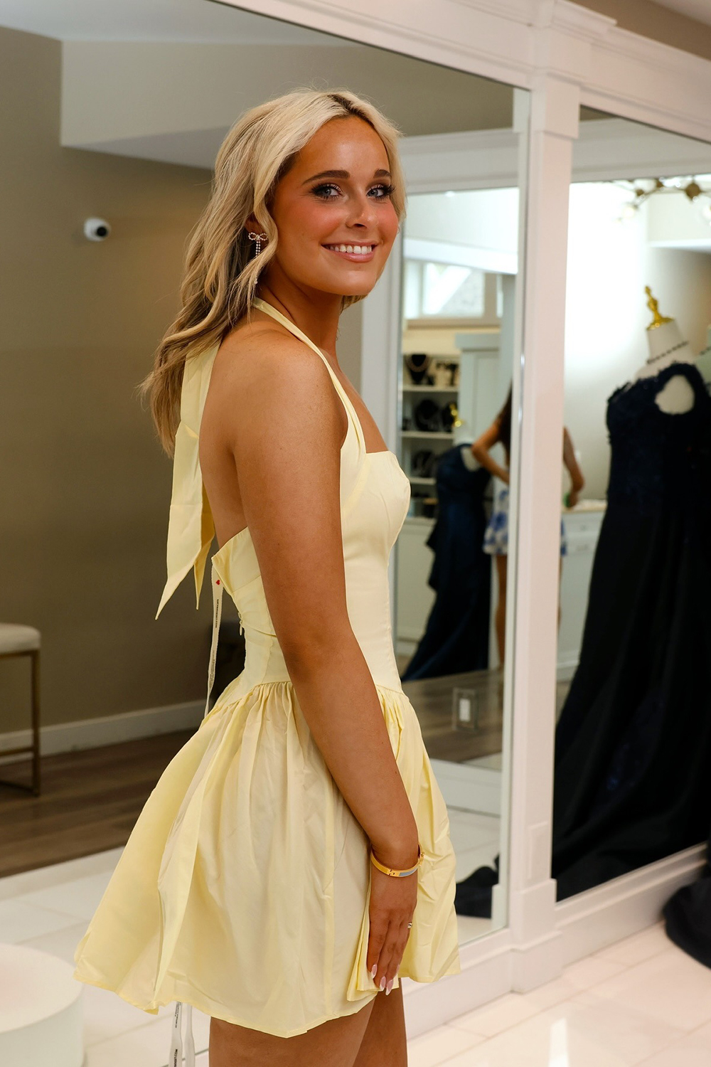Yellow Corset Halter A Line Short Homecoming Dress
