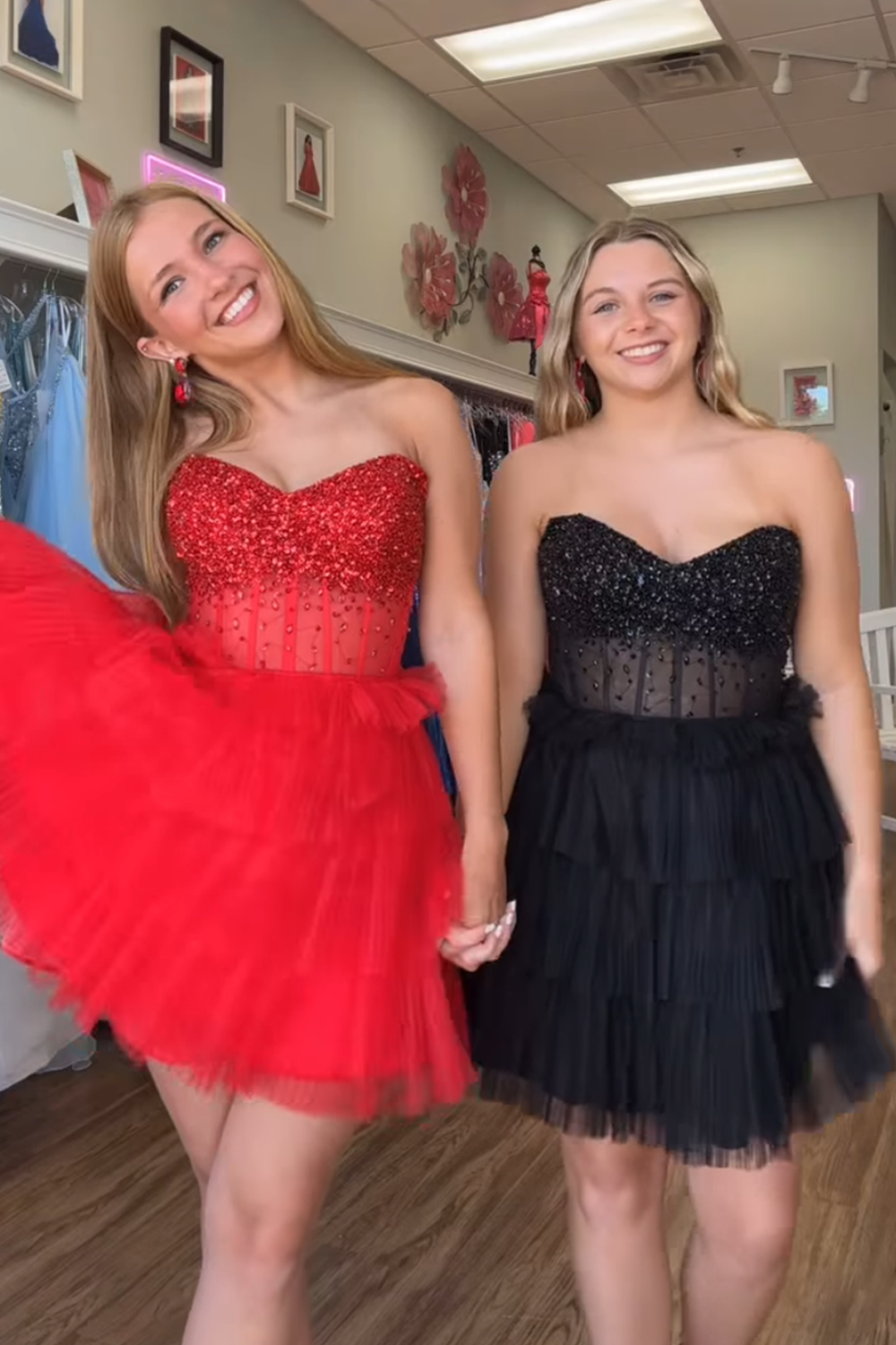 Sparkly Black Tulle Corset Ruffled A Line Short Homecoming Dress