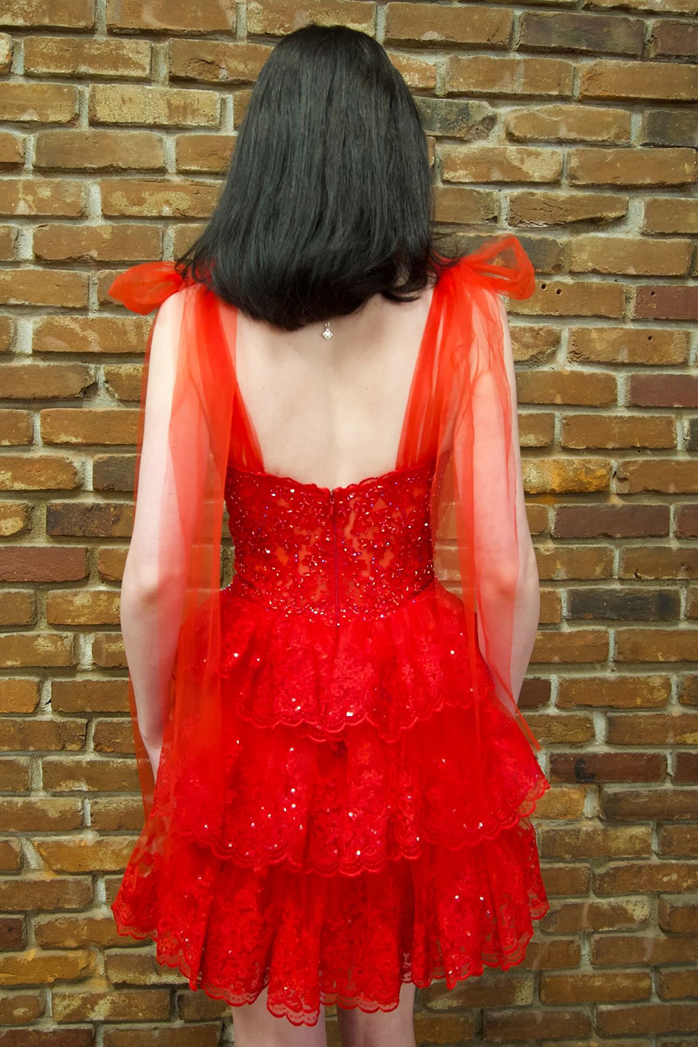 Sparkly Lavender Ruffled Lace Short Homecoming Dress with Bow