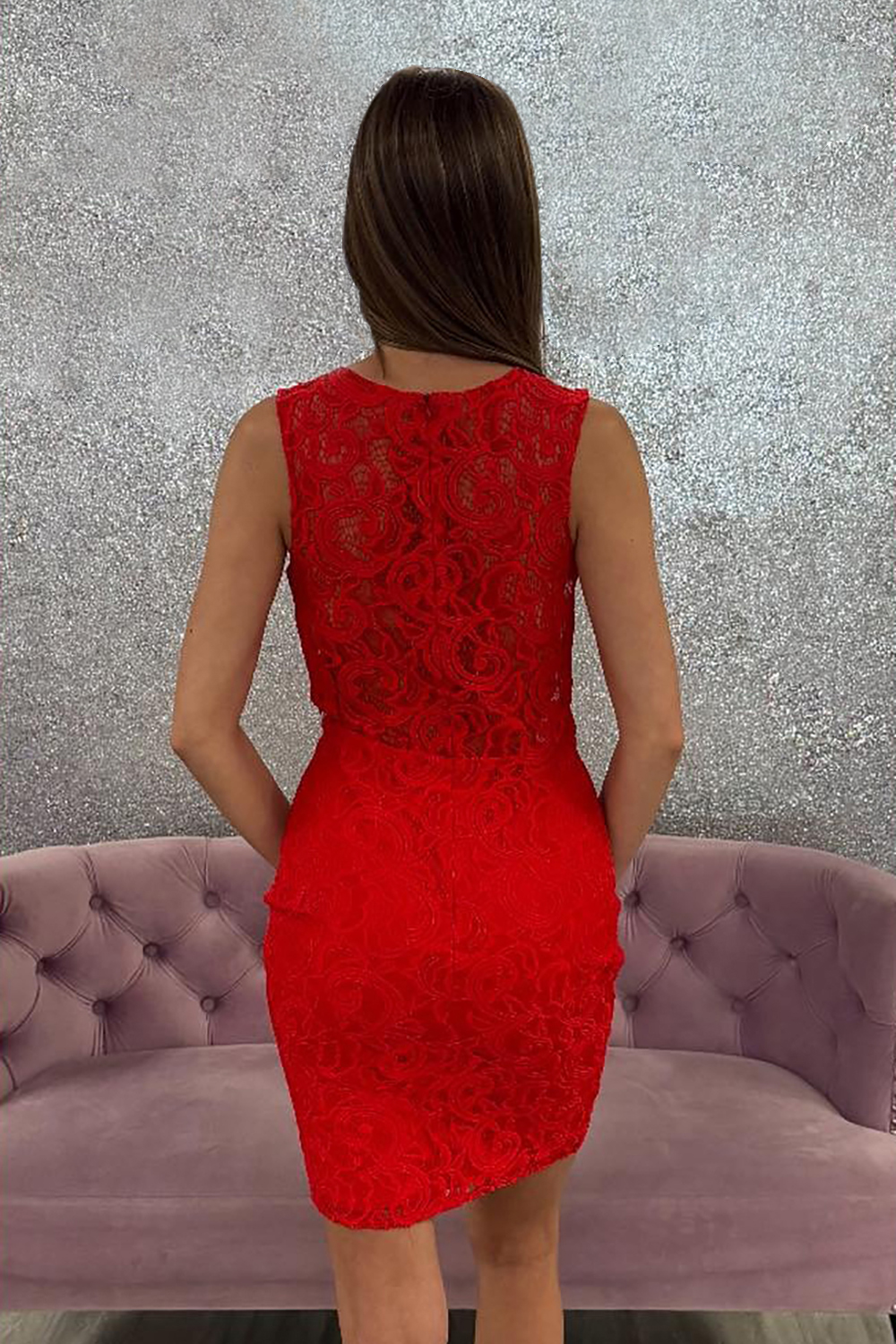 Sparkly Red Lace Tight Short Homecoming Dress with Beading