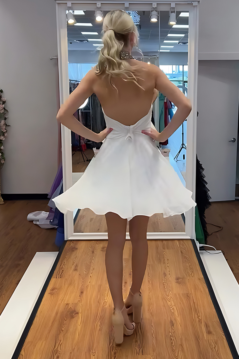 Sparkly Black Beaded A Line Short Homecoming Dress with Flower