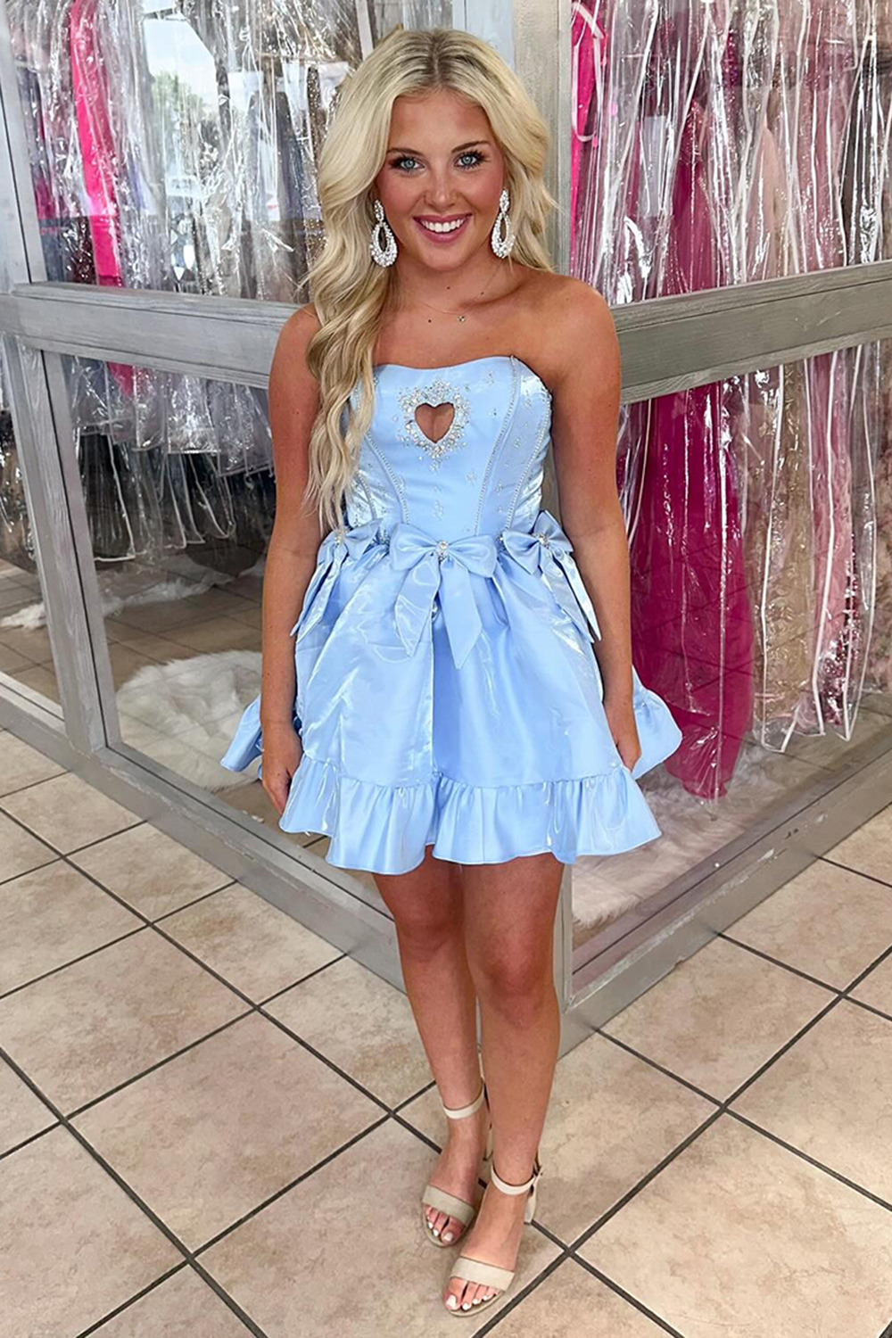 Sparkly Black Satin Keyhole Short Homecoming Dress with Beading