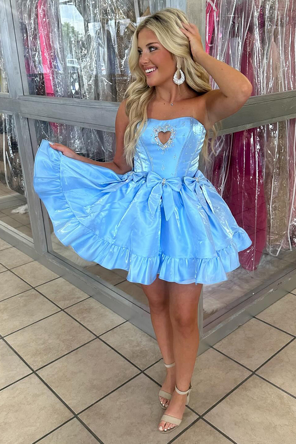 Sparkly Black Satin Keyhole Short Homecoming Dress with Beading