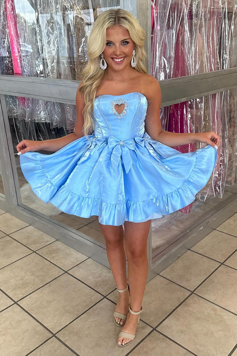 Sparkly Black Satin Keyhole Short Homecoming Dress with Beading