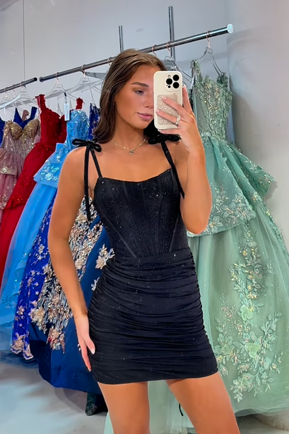 Black Tight Corset Short Homecoming Dress with Bows