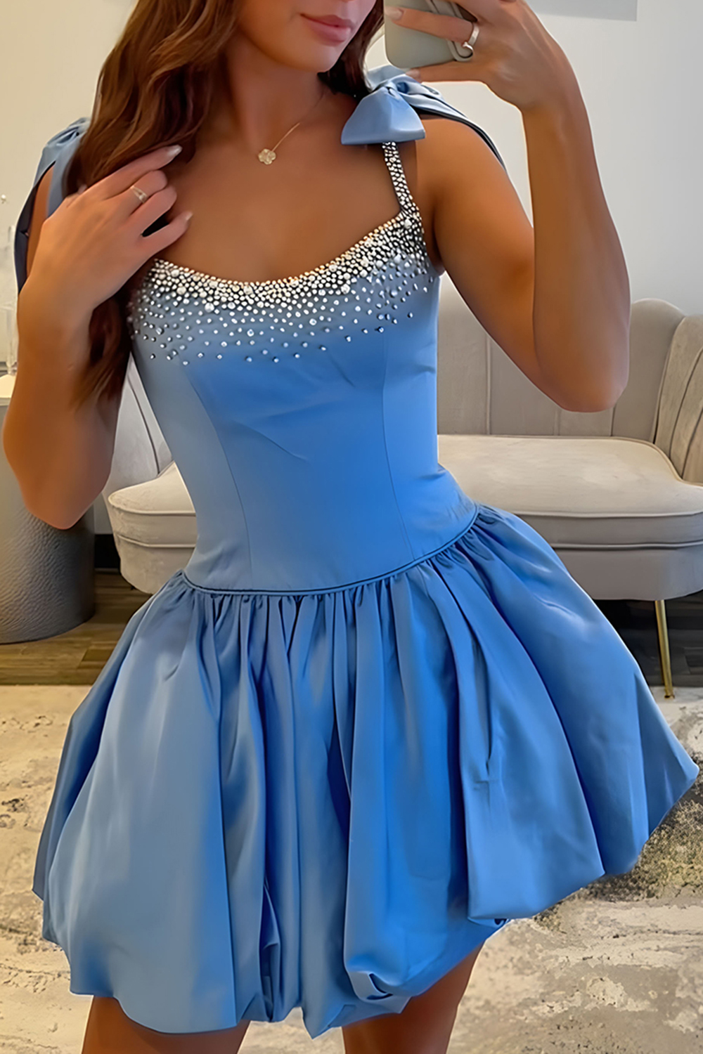 Sparkly Black Beaded A Line Short Homecoming Dress with Bow